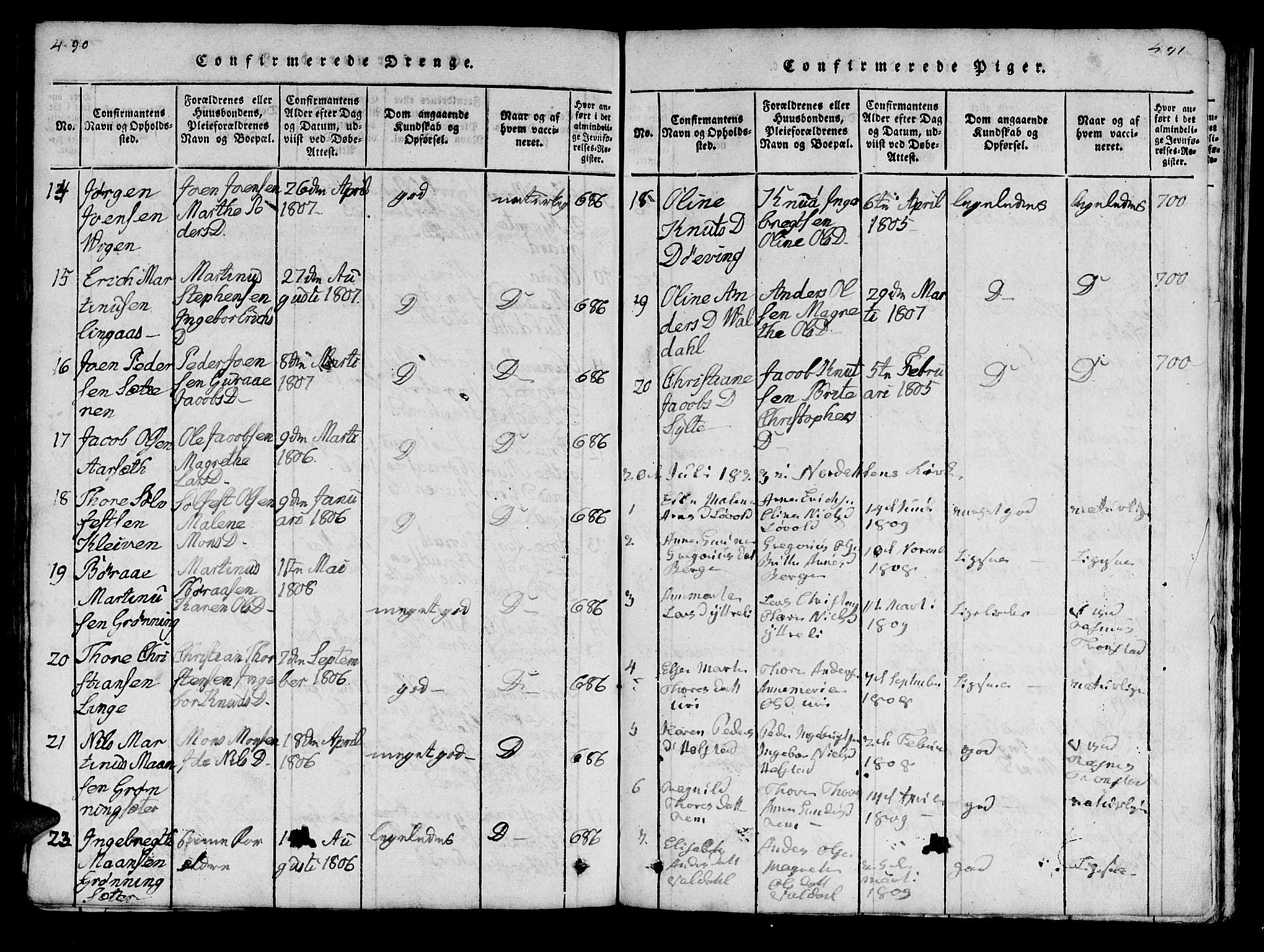 Ministerialprotokoller, klokkerbøker og fødselsregistre - Møre og Romsdal, SAT/A-1454/519/L0246: Parish register (official) no. 519A05, 1817-1834, p. 490-491