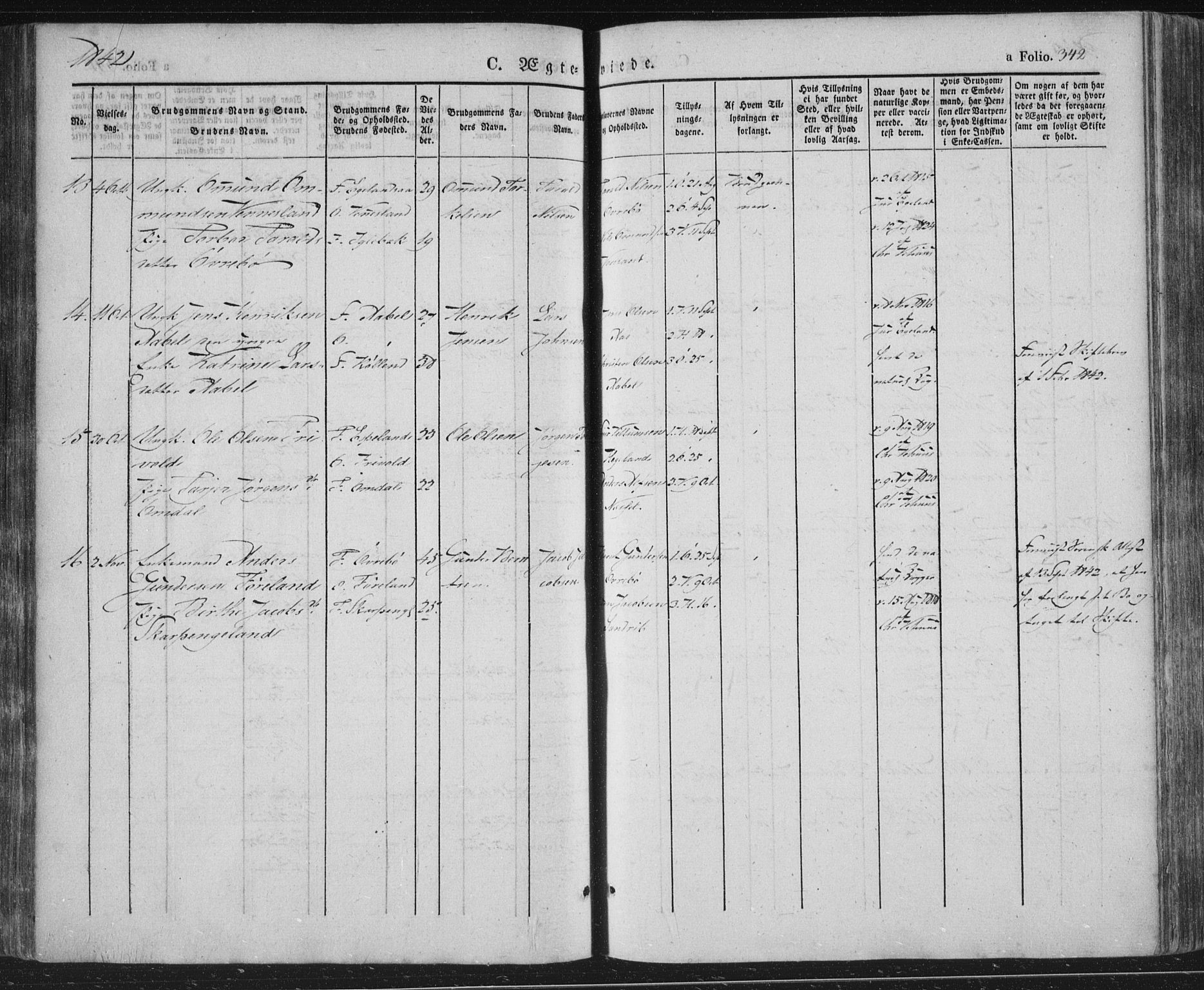 Vennesla sokneprestkontor, AV/SAK-1111-0045/Fa/Fac/L0004: Parish register (official) no. A 4, 1834-1855, p. 342