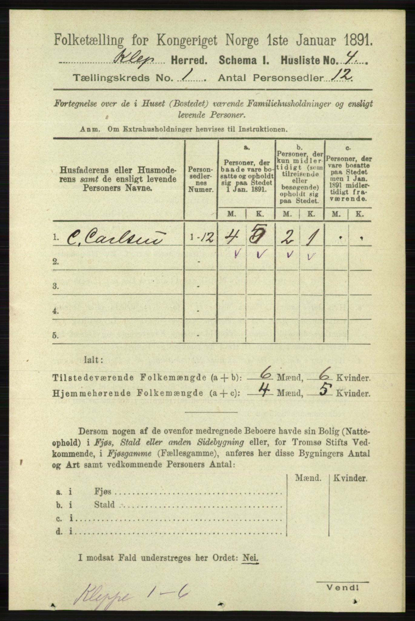 RA, 1891 census for 1120 Klepp, 1891, p. 31