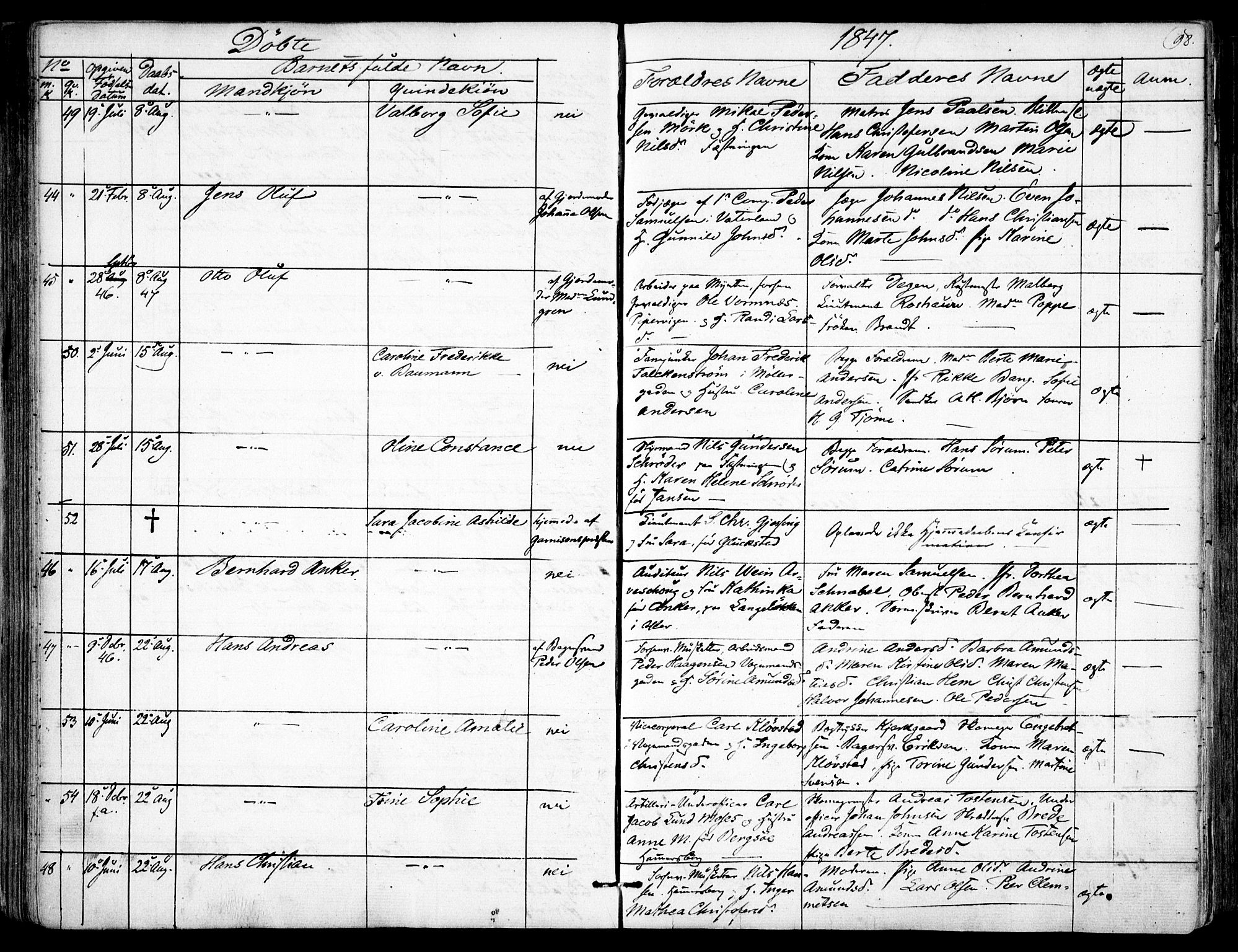 Garnisonsmenigheten Kirkebøker, SAO/A-10846/F/Fa/L0008: Parish register (official) no. 8, 1842-1859, p. 98