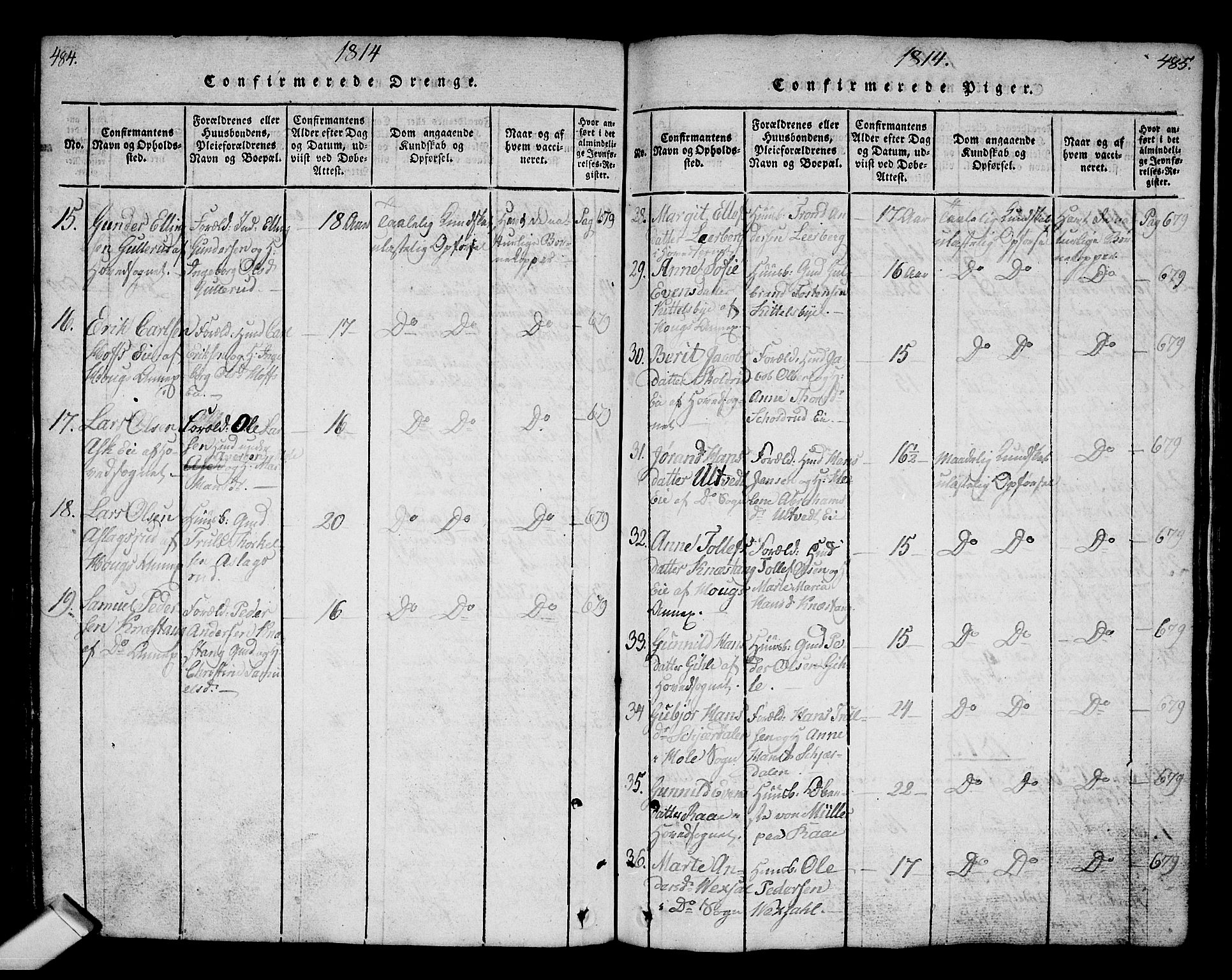 Norderhov kirkebøker, AV/SAKO-A-237/G/Ga/L0002: Parish register (copy) no. I 2, 1814-1867, p. 484-485