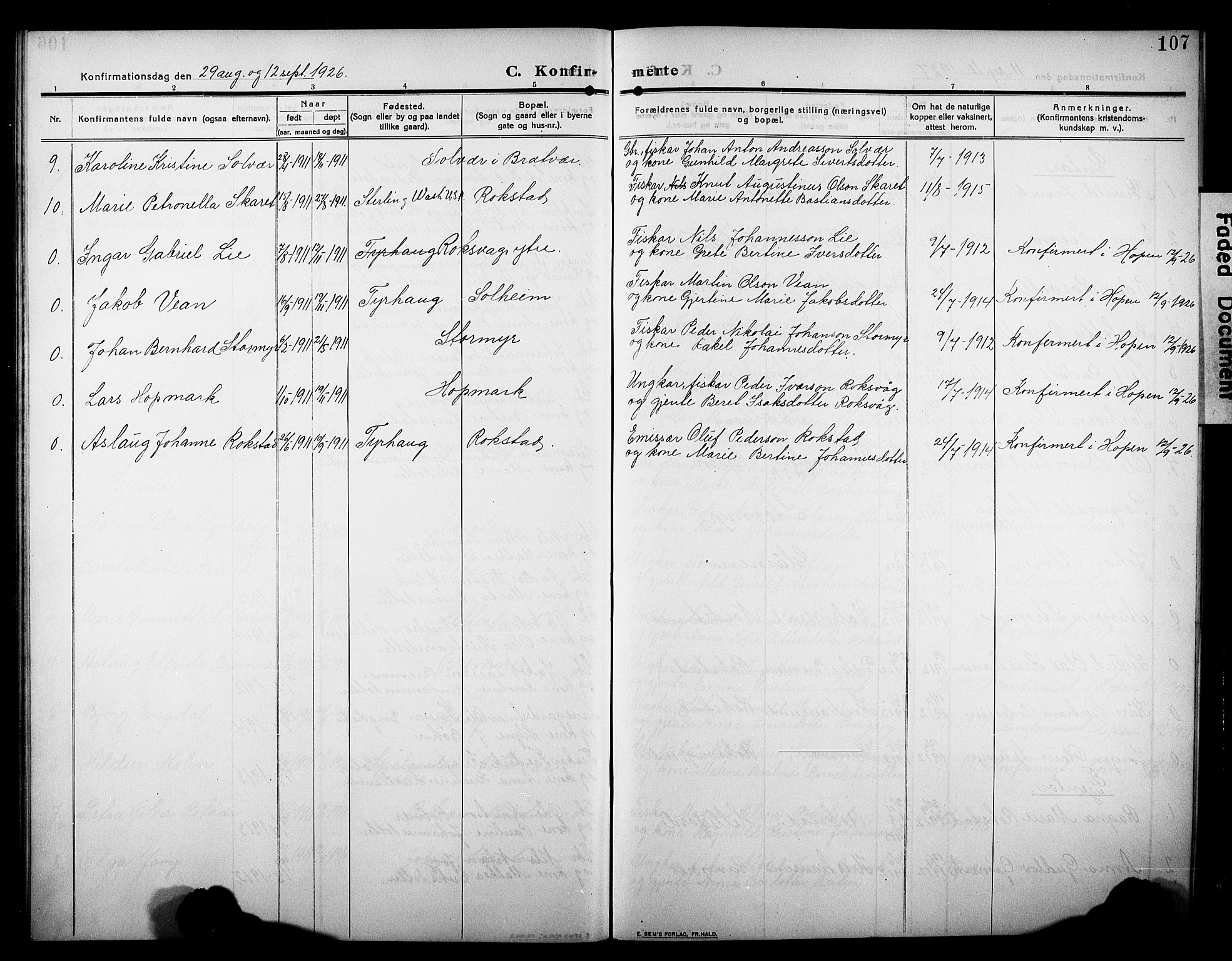 Ministerialprotokoller, klokkerbøker og fødselsregistre - Møre og Romsdal, AV/SAT-A-1454/581/L0943: Parish register (copy) no. 581C01, 1909-1931, p. 107