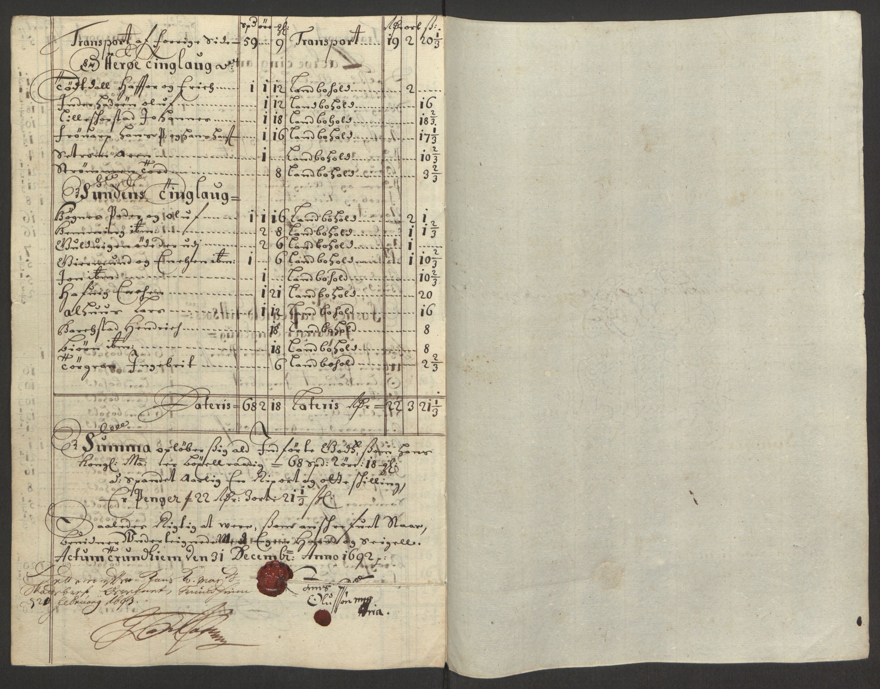 Rentekammeret inntil 1814, Reviderte regnskaper, Fogderegnskap, RA/EA-4092/R64/L4424: Fogderegnskap Namdal, 1692-1695, p. 98