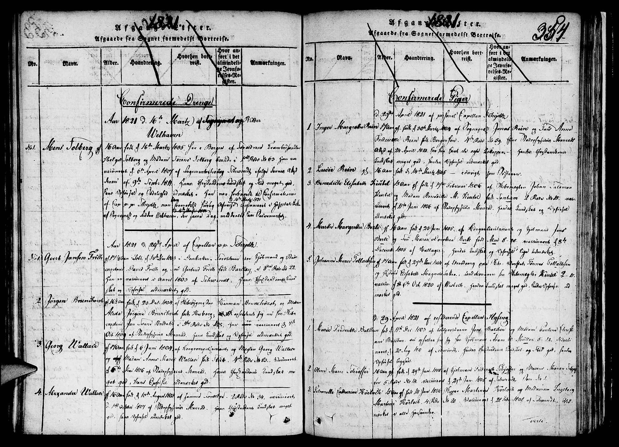 Nykirken Sokneprestembete, SAB/A-77101/H/Haa/L0011: Parish register (official) no. A 11, 1816-1821, p. 354