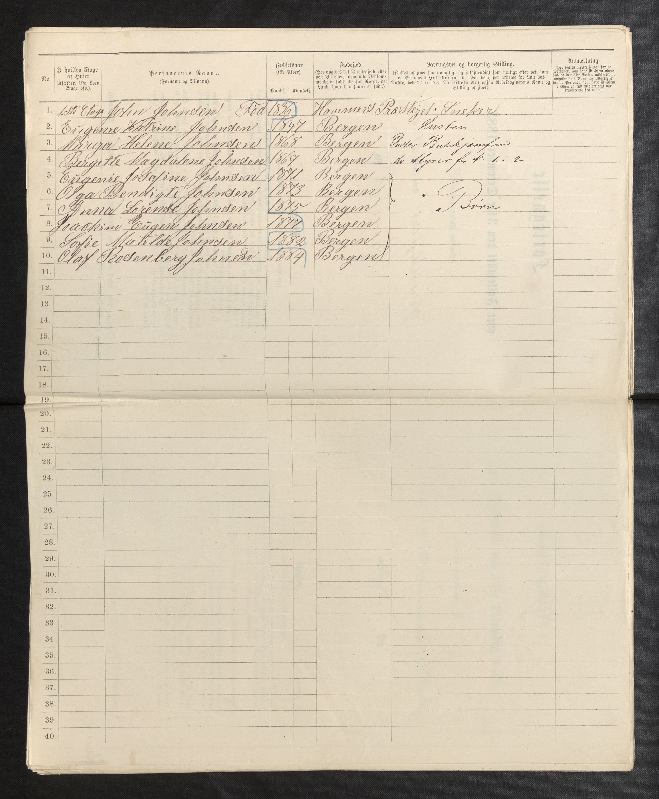 SAB, 1885 census for 1301 Bergen, 1885, p. 512