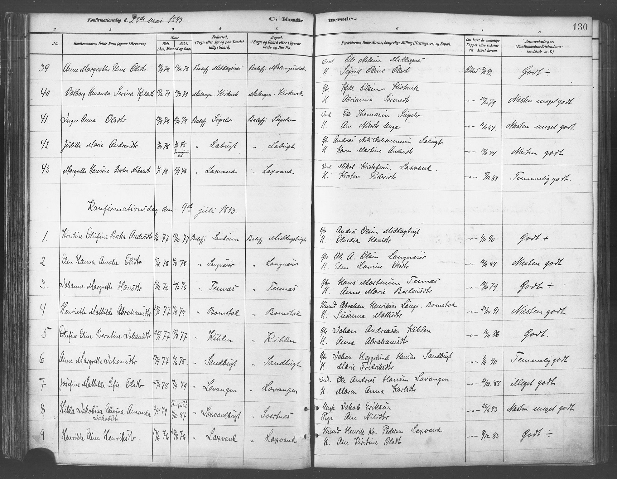 Balsfjord sokneprestembete, SATØ/S-1303/G/Ga/L0005kirke: Parish register (official) no. 5, 1884-1897, p. 130