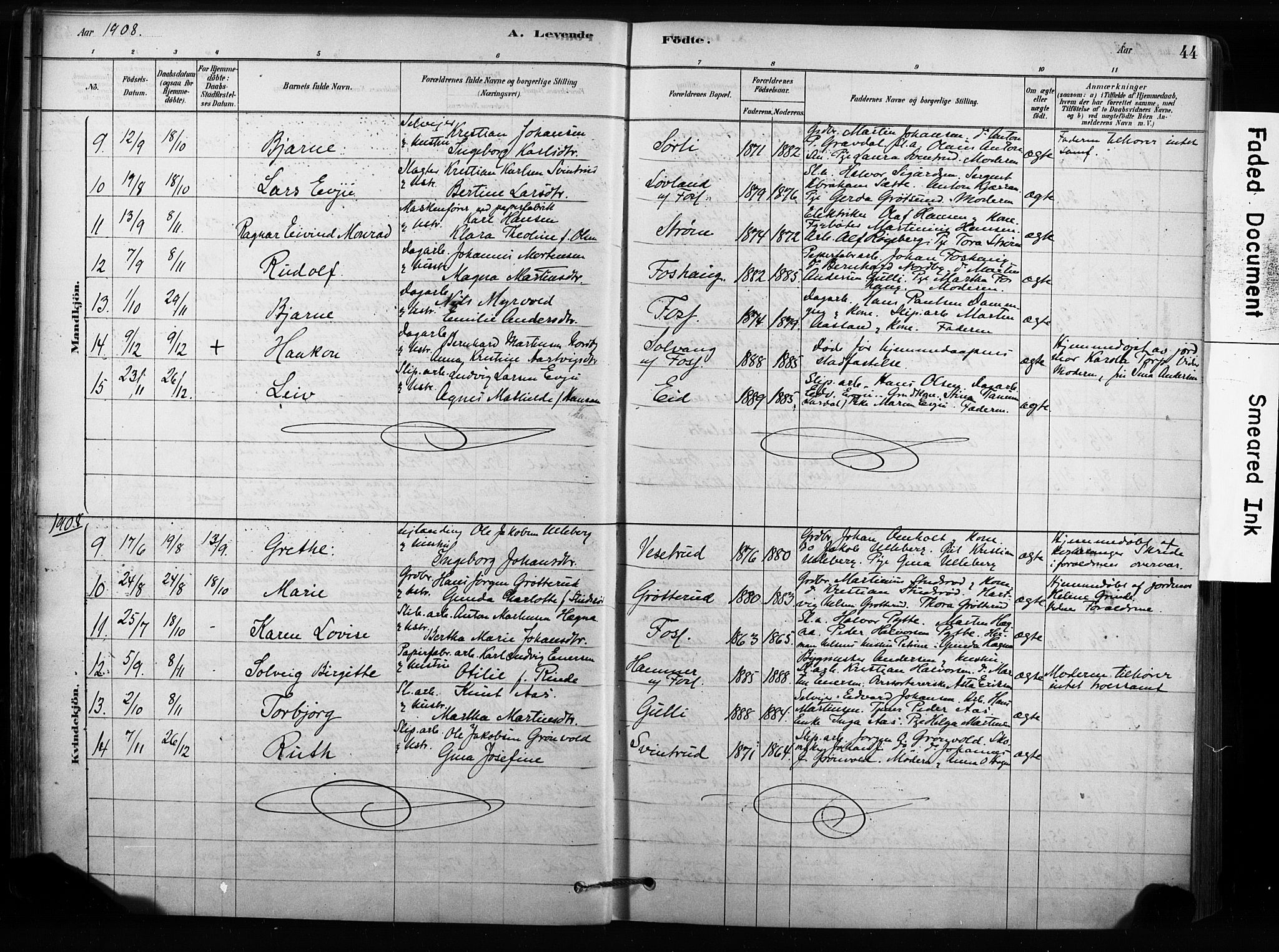 Sandsvær kirkebøker, SAKO/A-244/F/Fc/L0001: Parish register (official) no. III 1, 1878-1923, p. 44