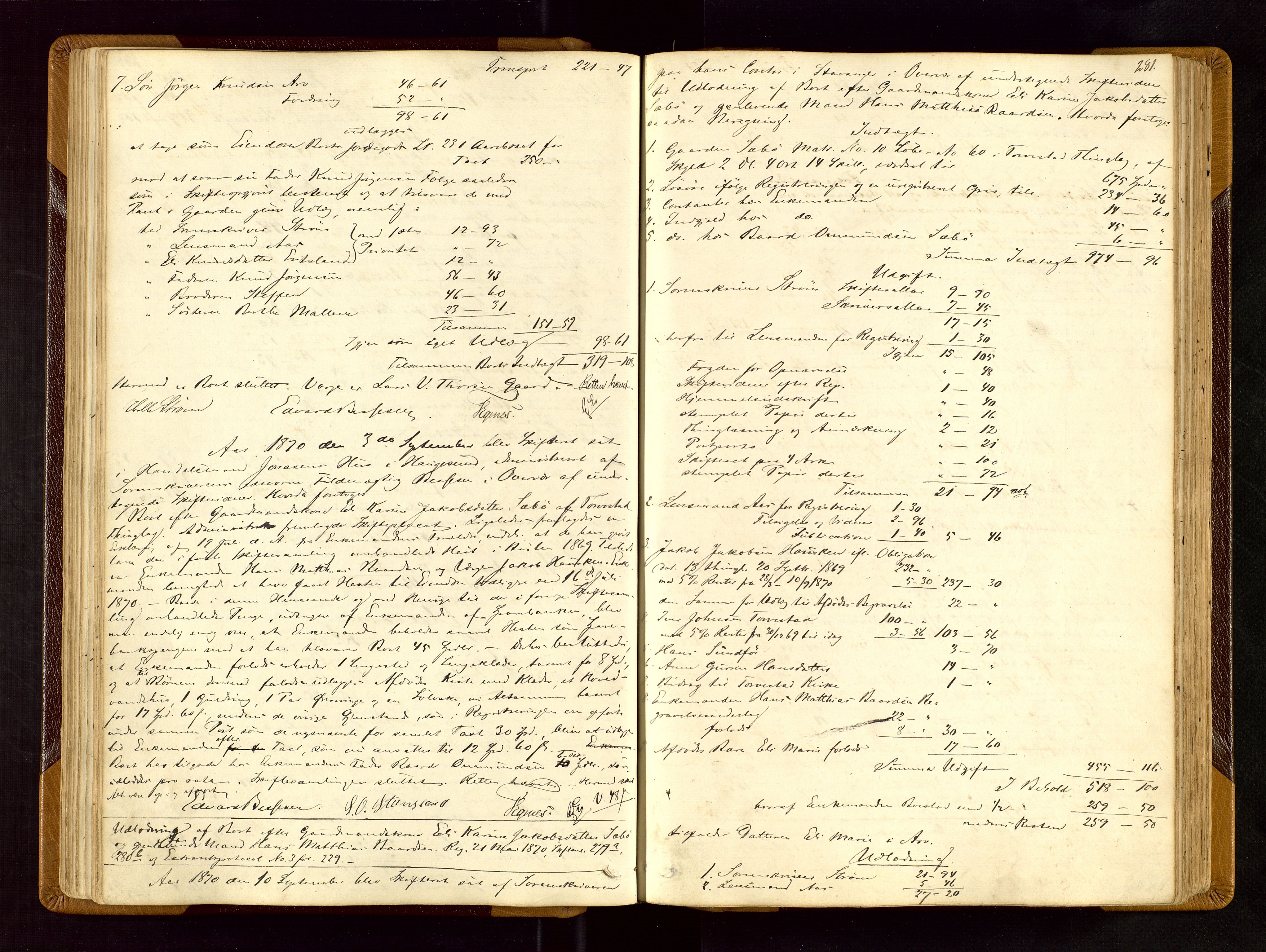 Karmsund sorenskriveri, AV/SAST-A-100311/01/IV/IVDBA/L0004: SKIFTEPROTOKOLL TORVESTAD, TYSVÆR, 1868-1877, p. 280b-281a