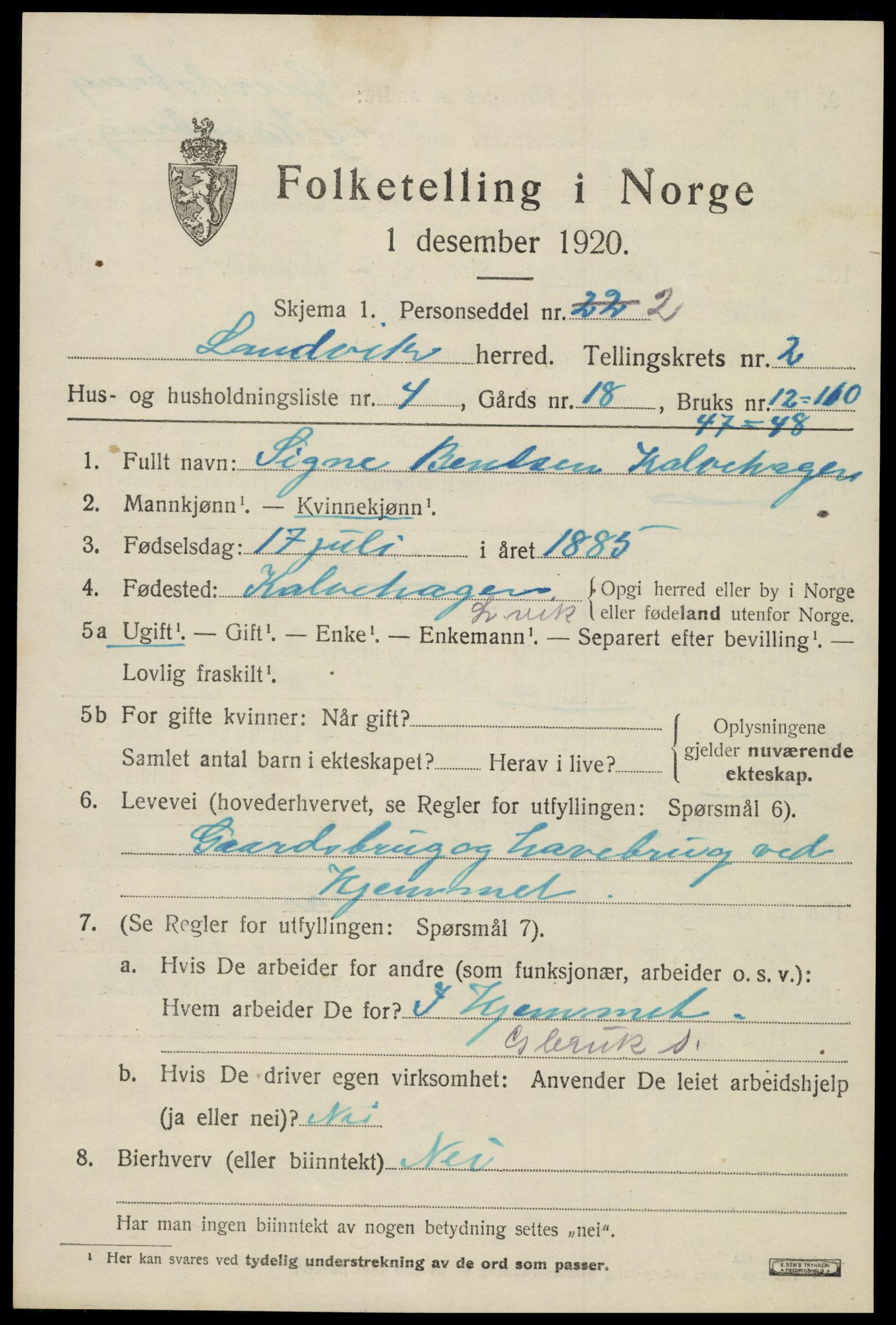 SAK, 1920 census for Landvik, 1920, p. 1814