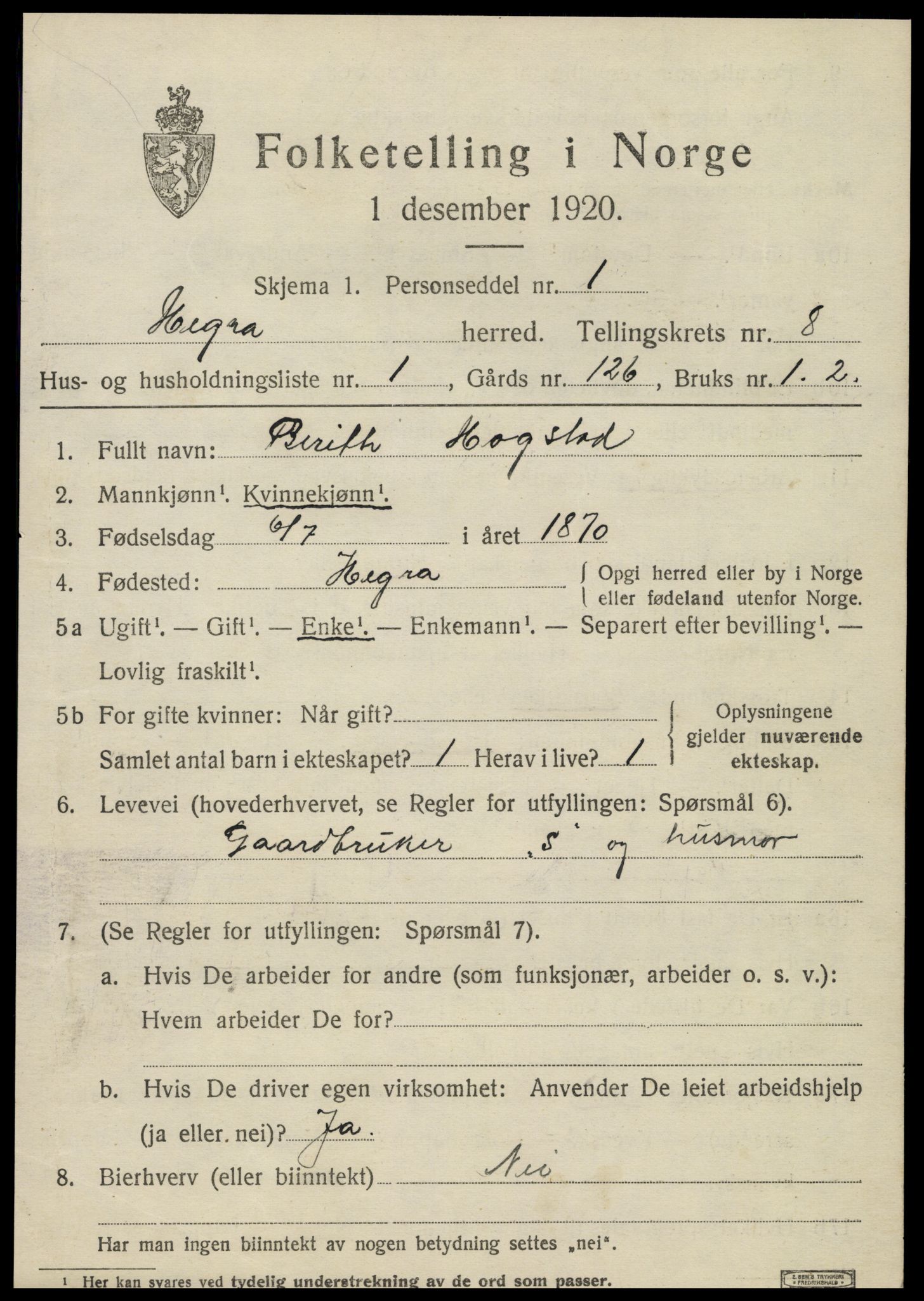 SAT, 1920 census for Hegra, 1920, p. 5584