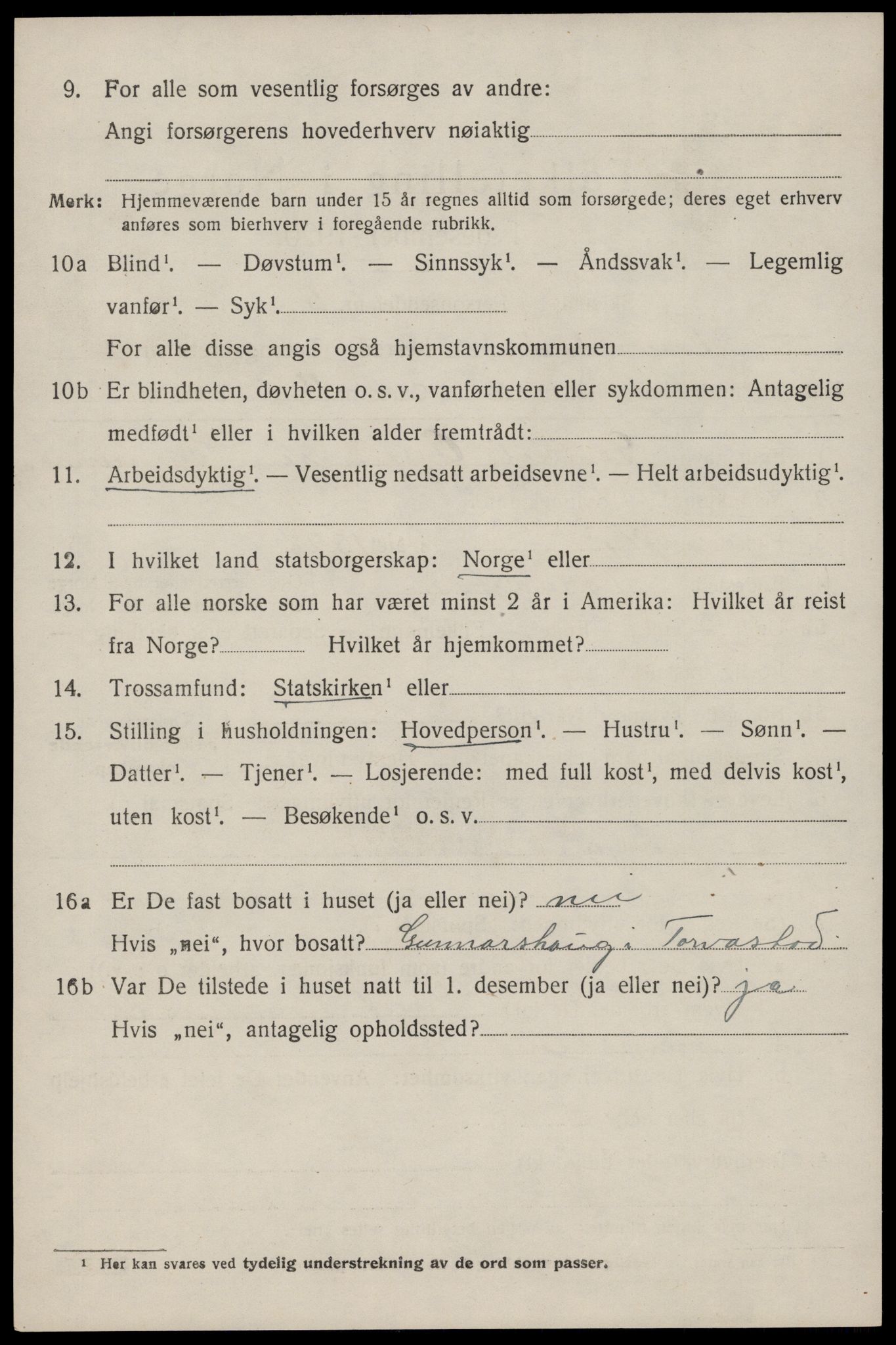 SAST, 1920 census for Torvastad, 1920, p. 4927