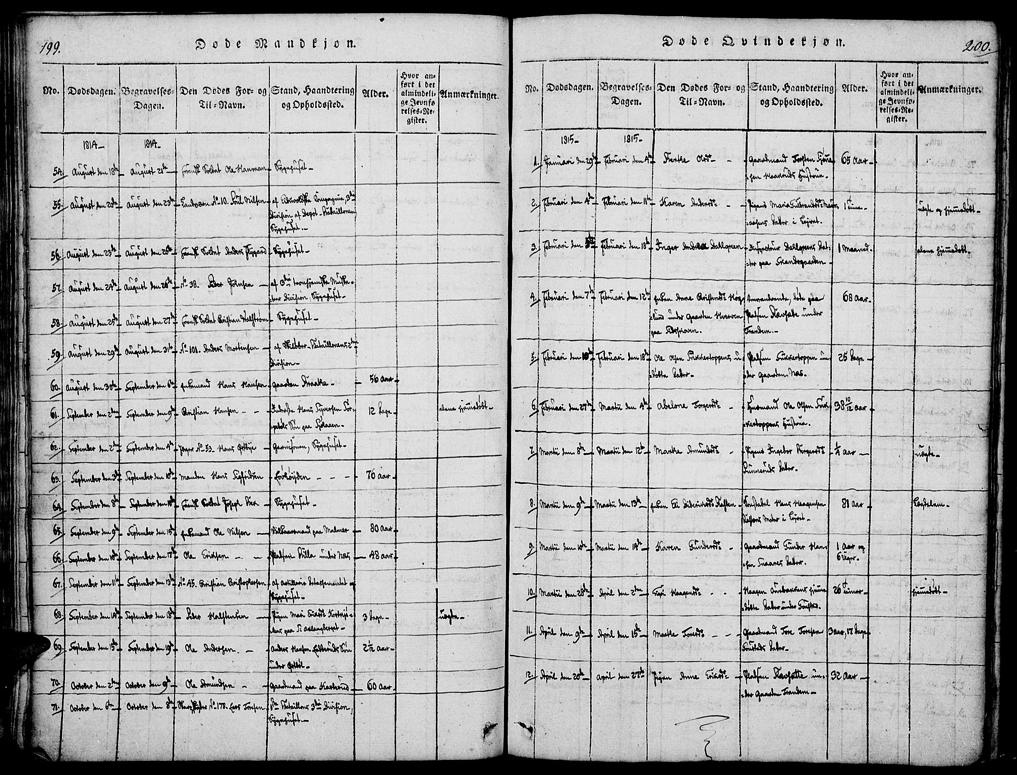 Vinger prestekontor, AV/SAH-PREST-024/H/Ha/Haa/L0006: Parish register (official) no. 6, 1814-1825, p. 199-200