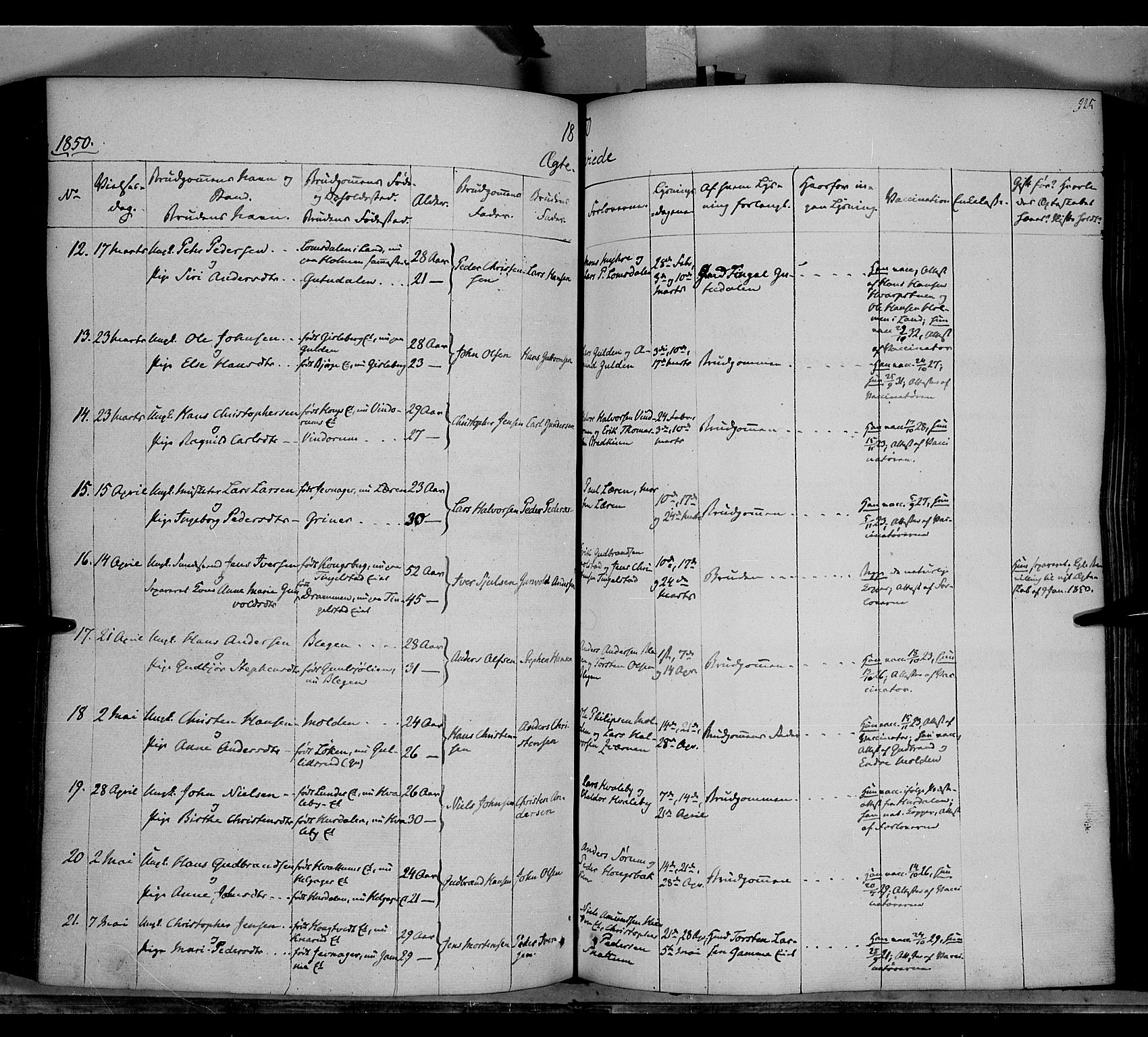 Gran prestekontor, SAH/PREST-112/H/Ha/Haa/L0011: Parish register (official) no. 11, 1842-1856, p. 924-925