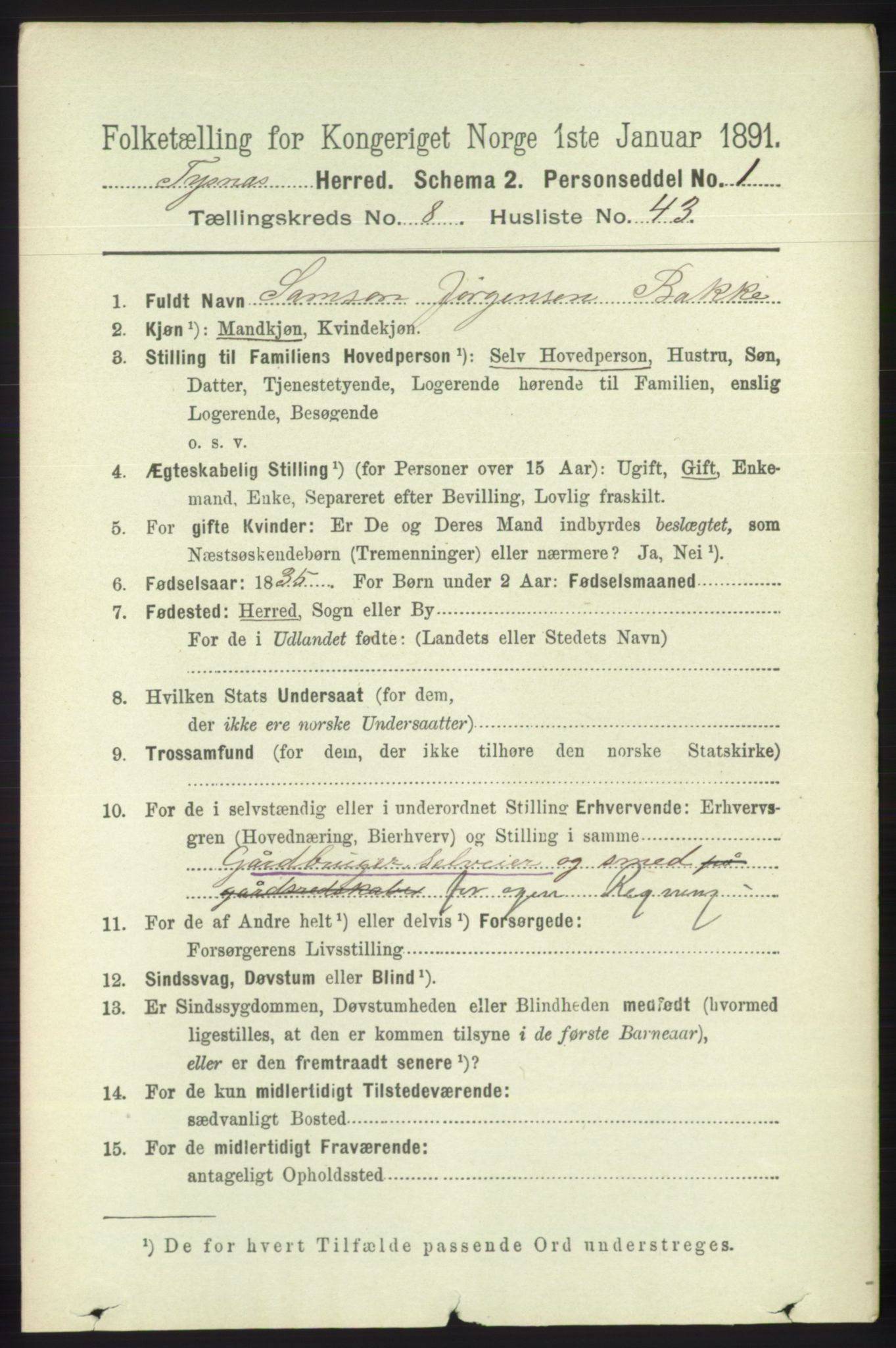 RA, 1891 census for 1223 Tysnes, 1891, p. 3910