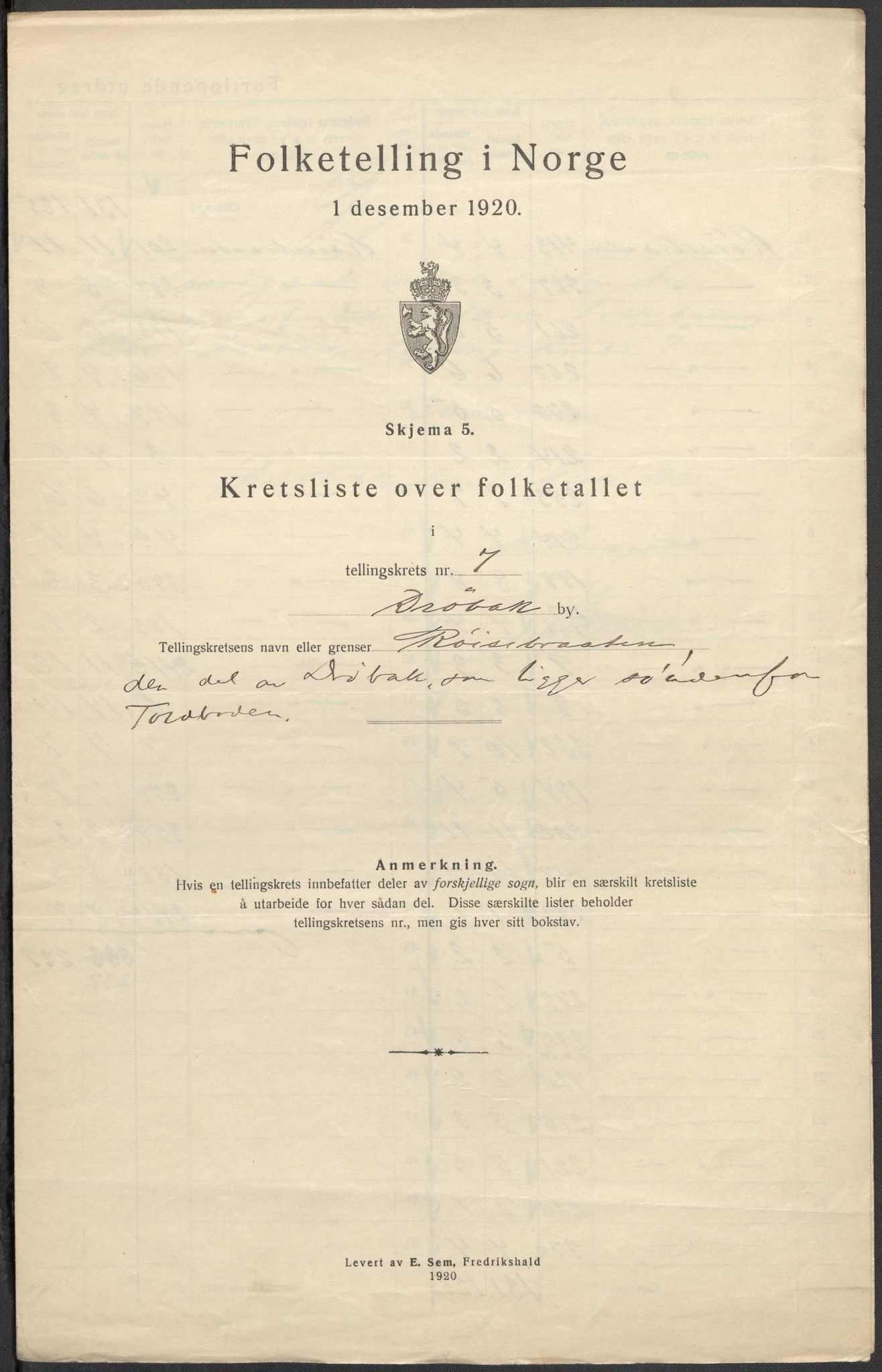 SAO, 1920 census for Drøbak, 1920, p. 29