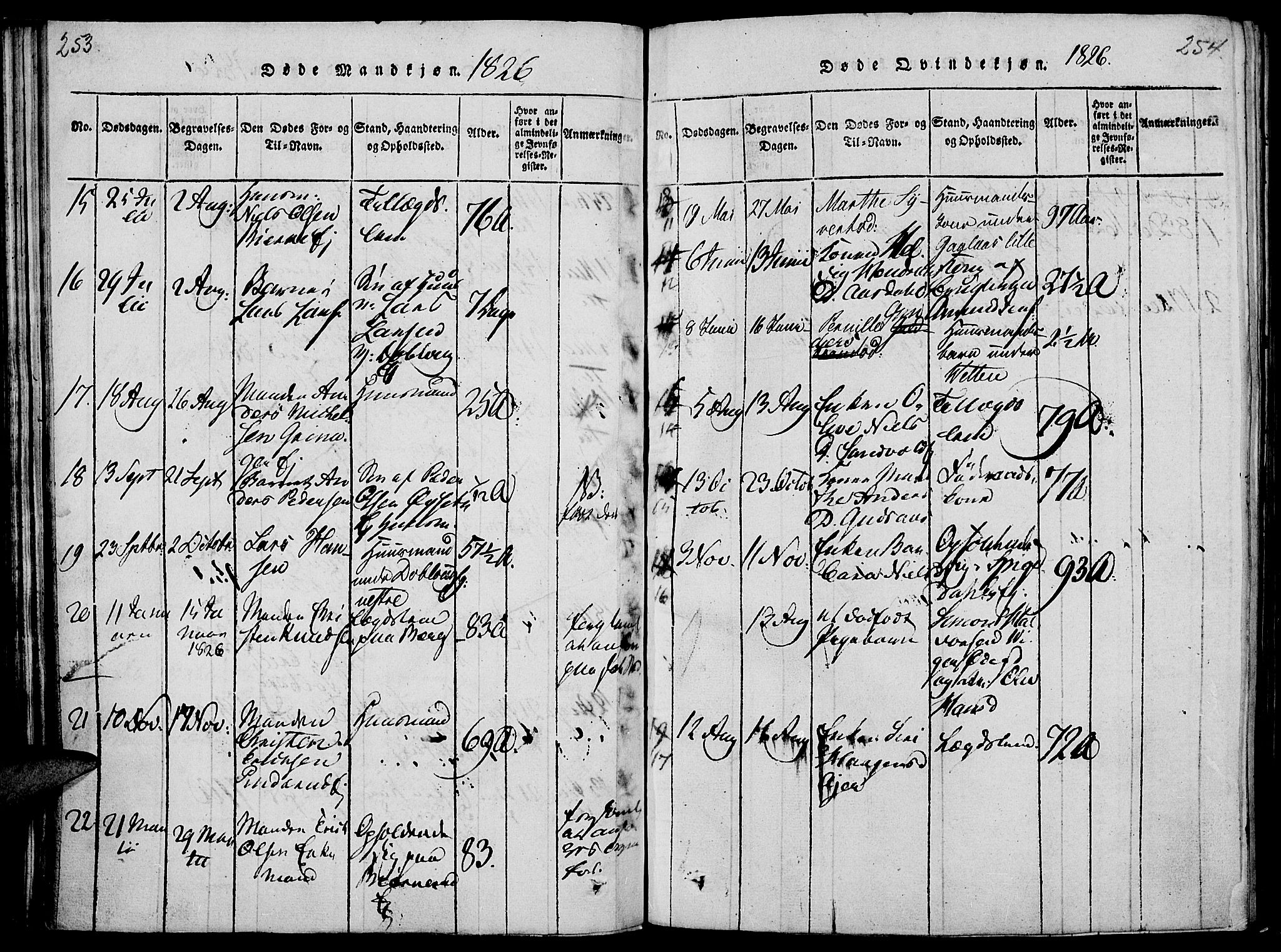 Vang prestekontor, Hedmark, SAH/PREST-008/H/Ha/Haa/L0008: Parish register (official) no. 8, 1815-1826, p. 253-254