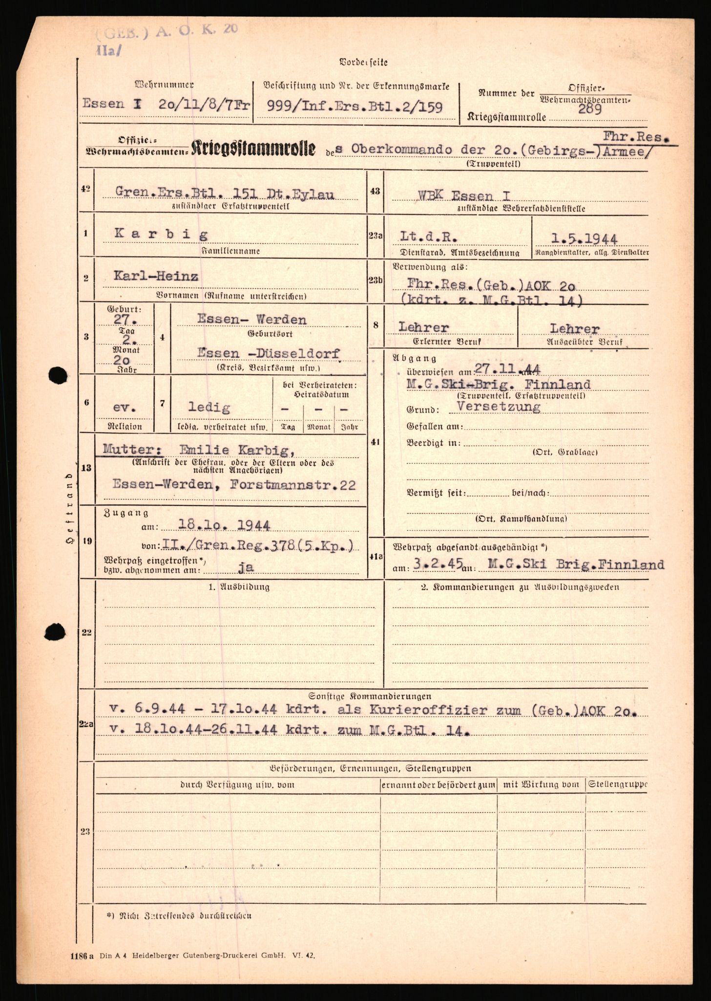 Forsvarets Overkommando. 2 kontor. Arkiv 11.4. Spredte tyske arkivsaker, AV/RA-RAFA-7031/D/Dar/Dara/L0018: Personalbøker, 1940-1945, p. 845