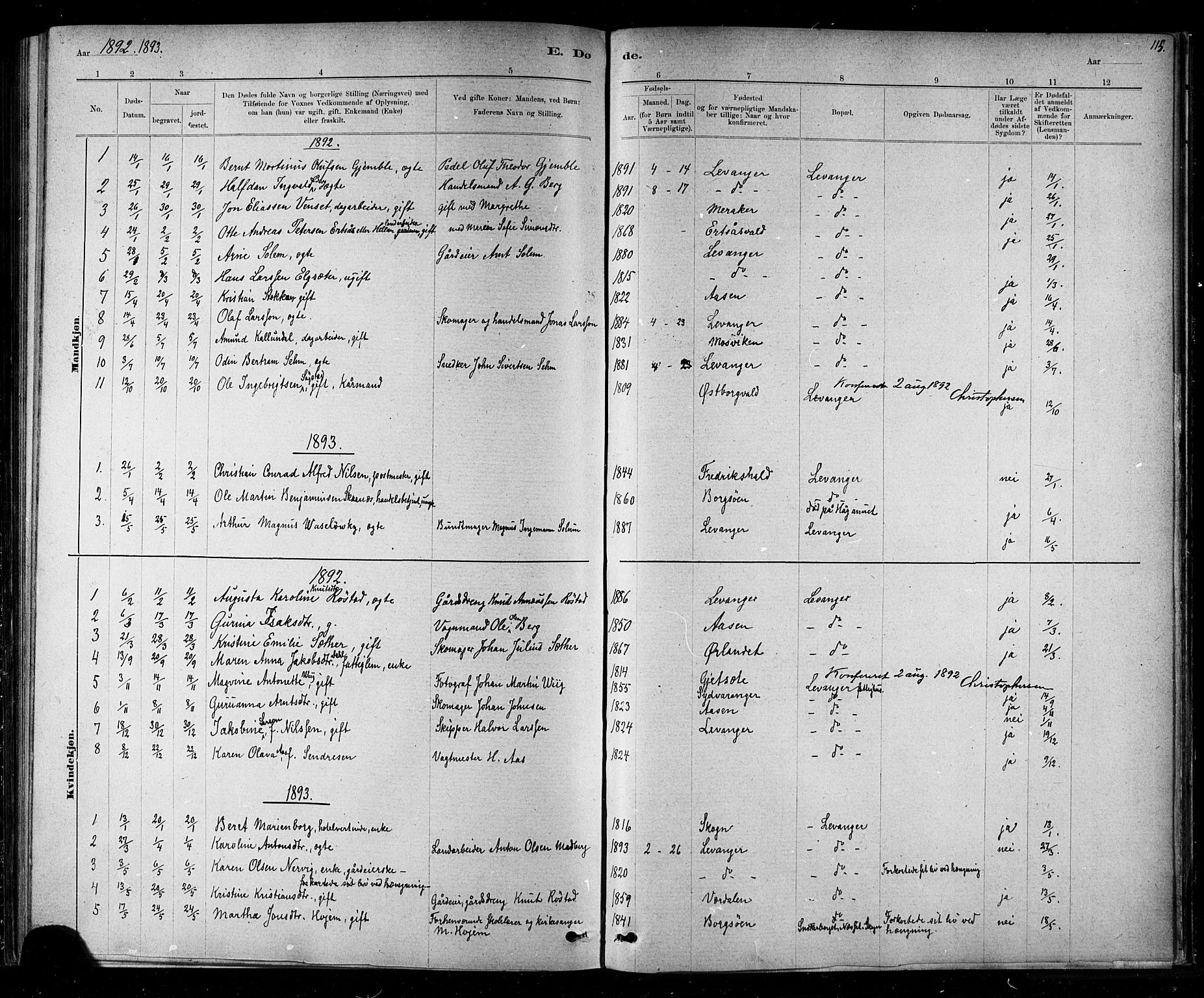 Ministerialprotokoller, klokkerbøker og fødselsregistre - Nord-Trøndelag, SAT/A-1458/720/L0192: Parish register (copy) no. 720C01, 1880-1917, p. 115