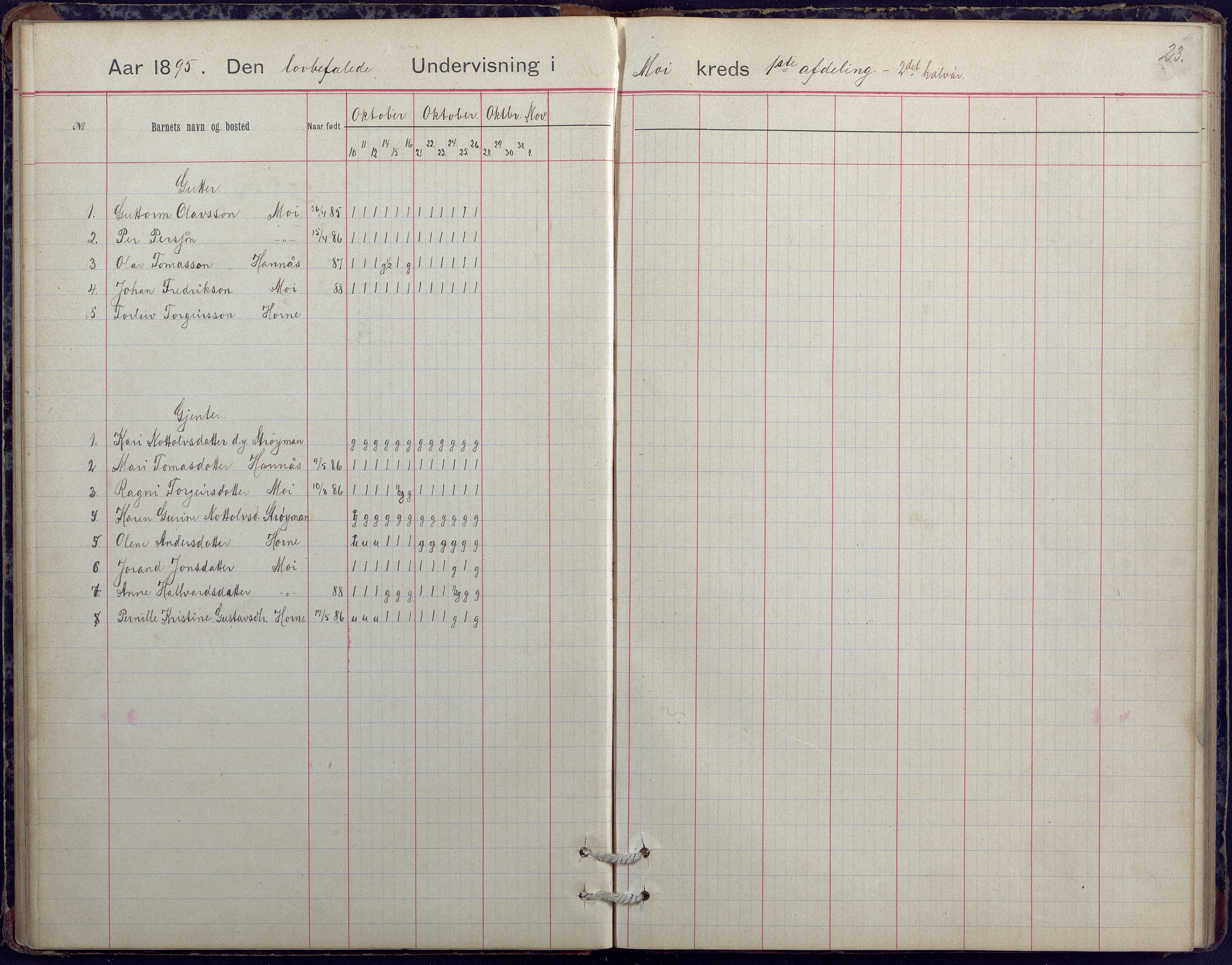 Hornnes kommune, Moi, Moseid, Kjetså skolekretser, AAKS/KA0936-550e/F1/L0005: Dagbok. Moseid, Moi, 1892-1908, p. 23