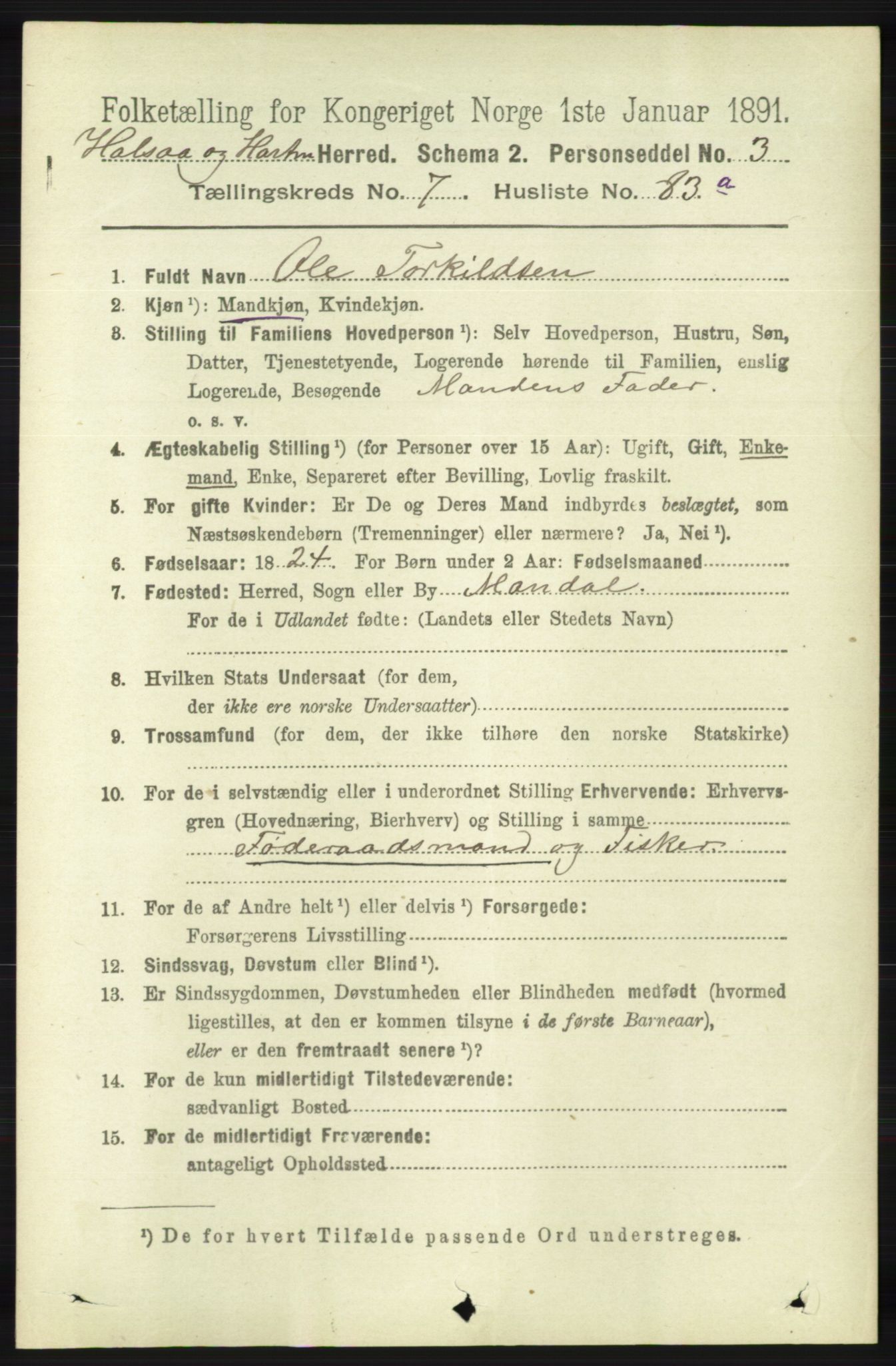 RA, 1891 census for 1019 Halse og Harkmark, 1891, p. 3186