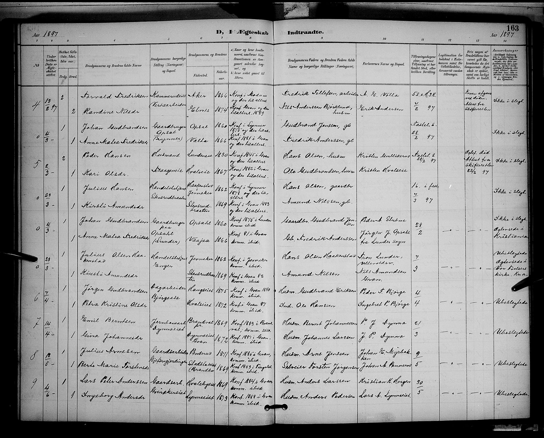 Gran prestekontor, AV/SAH-PREST-112/H/Ha/Hab/L0005: Parish register (copy) no. 5, 1892-1900, p. 163