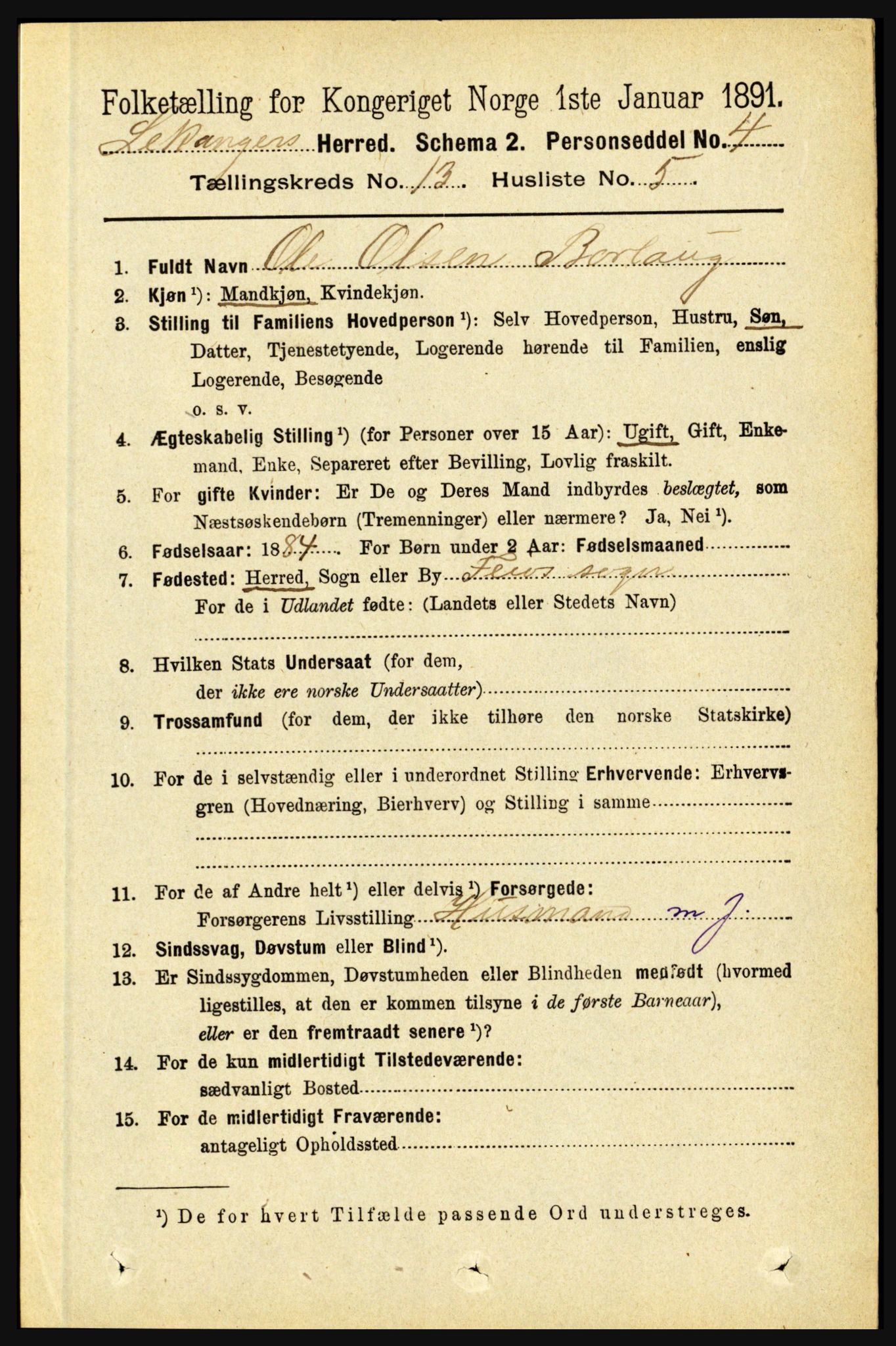 RA, 1891 census for 1419 Leikanger, 1891, p. 2484