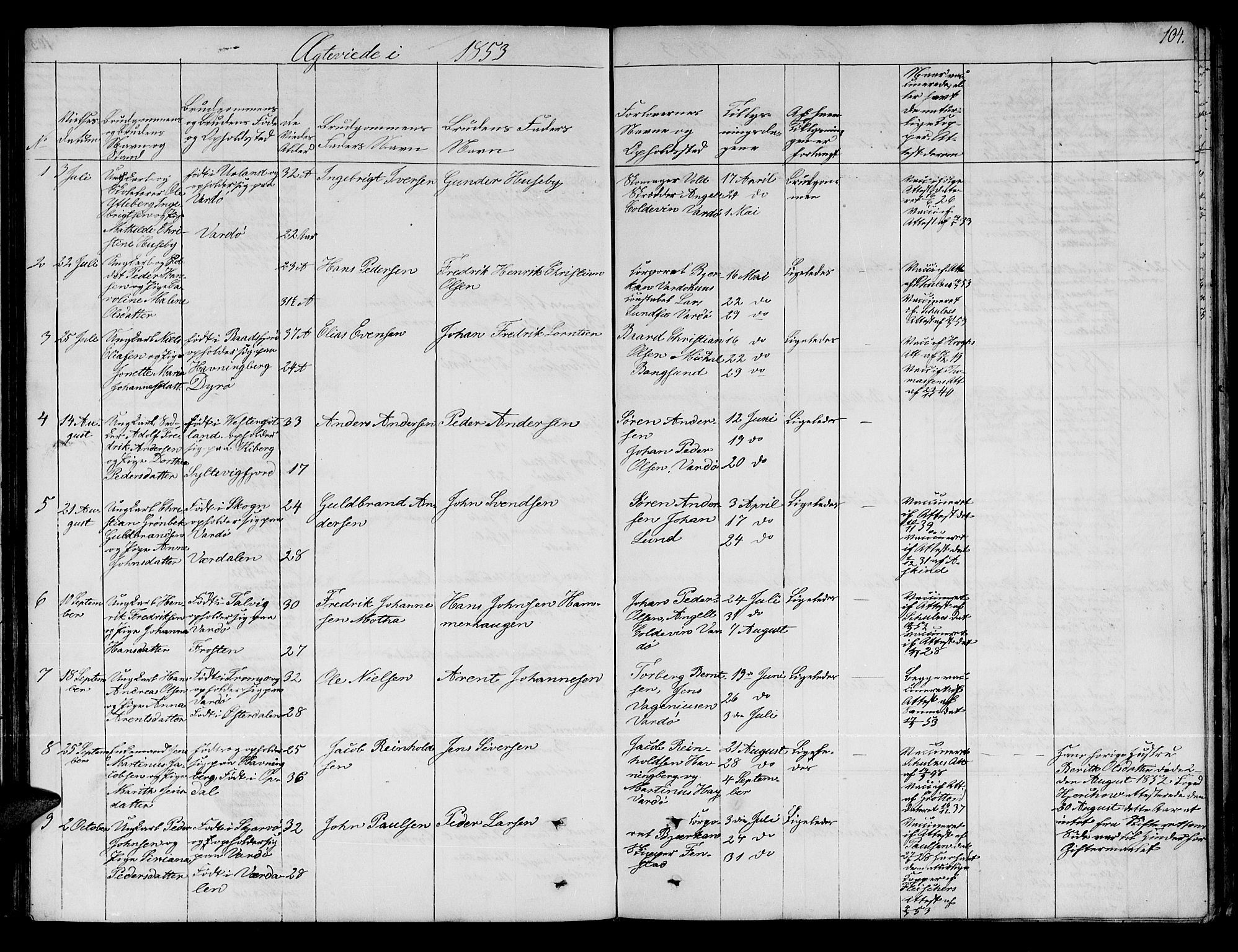 Vardø sokneprestkontor, SATØ/S-1332/H/Hb/L0001klokker: Parish register (copy) no. 1, 1844-1861, p. 104
