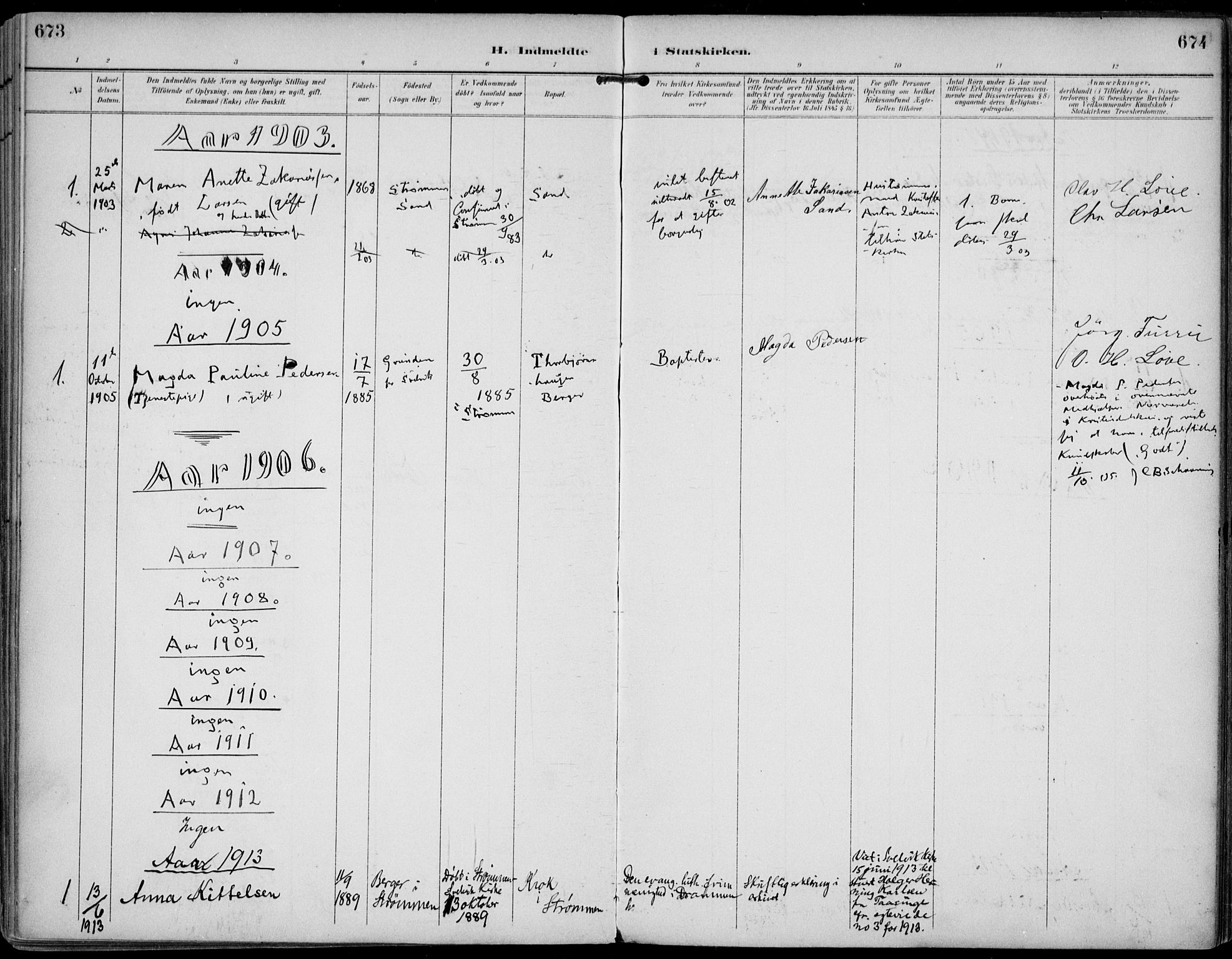 Strømm kirkebøker, AV/SAKO-A-322/F/Fa/L0005: Parish register (official) no. I 5, 1898-1919, p. 673-674