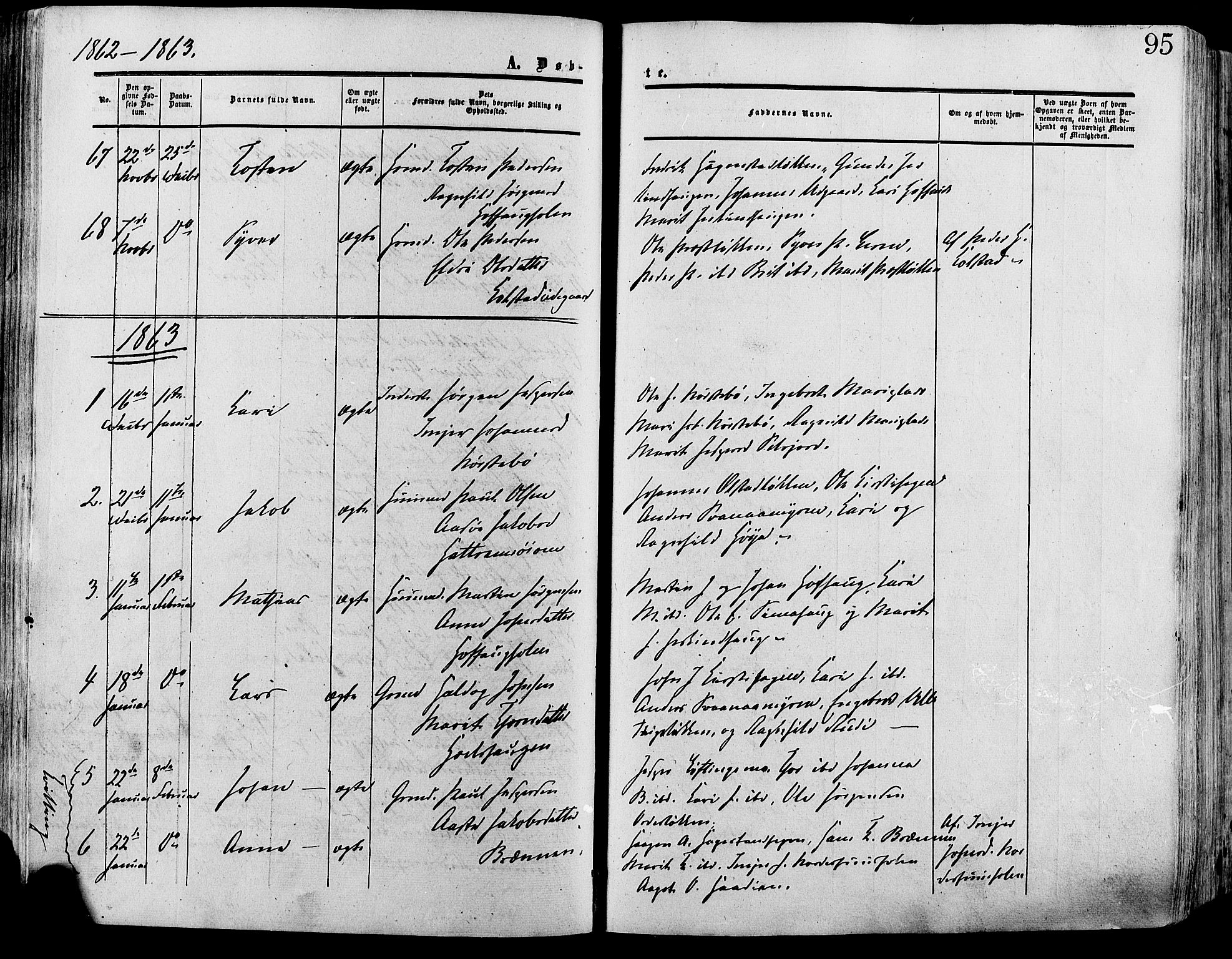 Lesja prestekontor, SAH/PREST-068/H/Ha/Haa/L0008: Parish register (official) no. 8, 1854-1880, p. 95