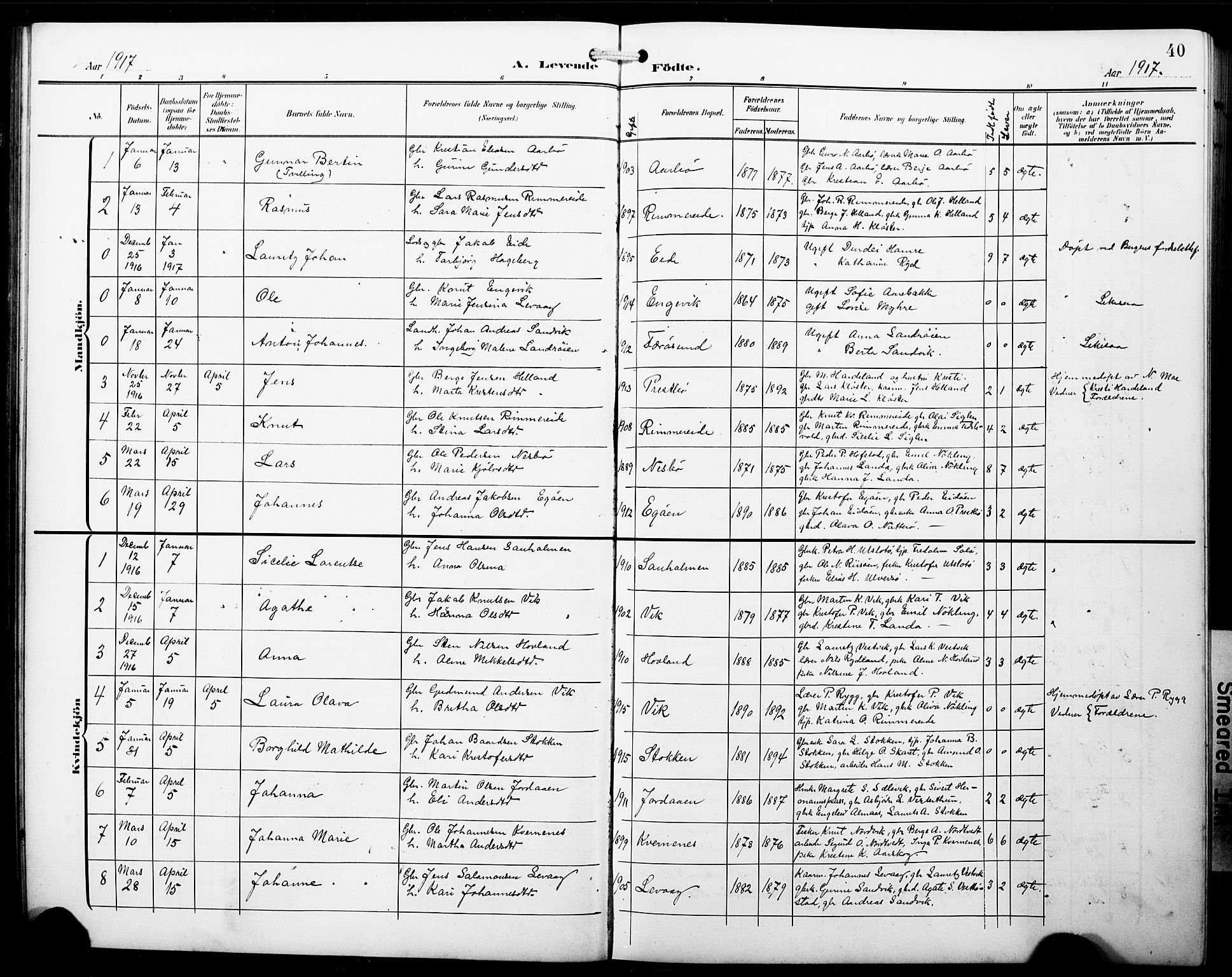 Fitjar sokneprestembete, SAB/A-99926: Parish register (copy) no. B 1, 1906-1928, p. 40
