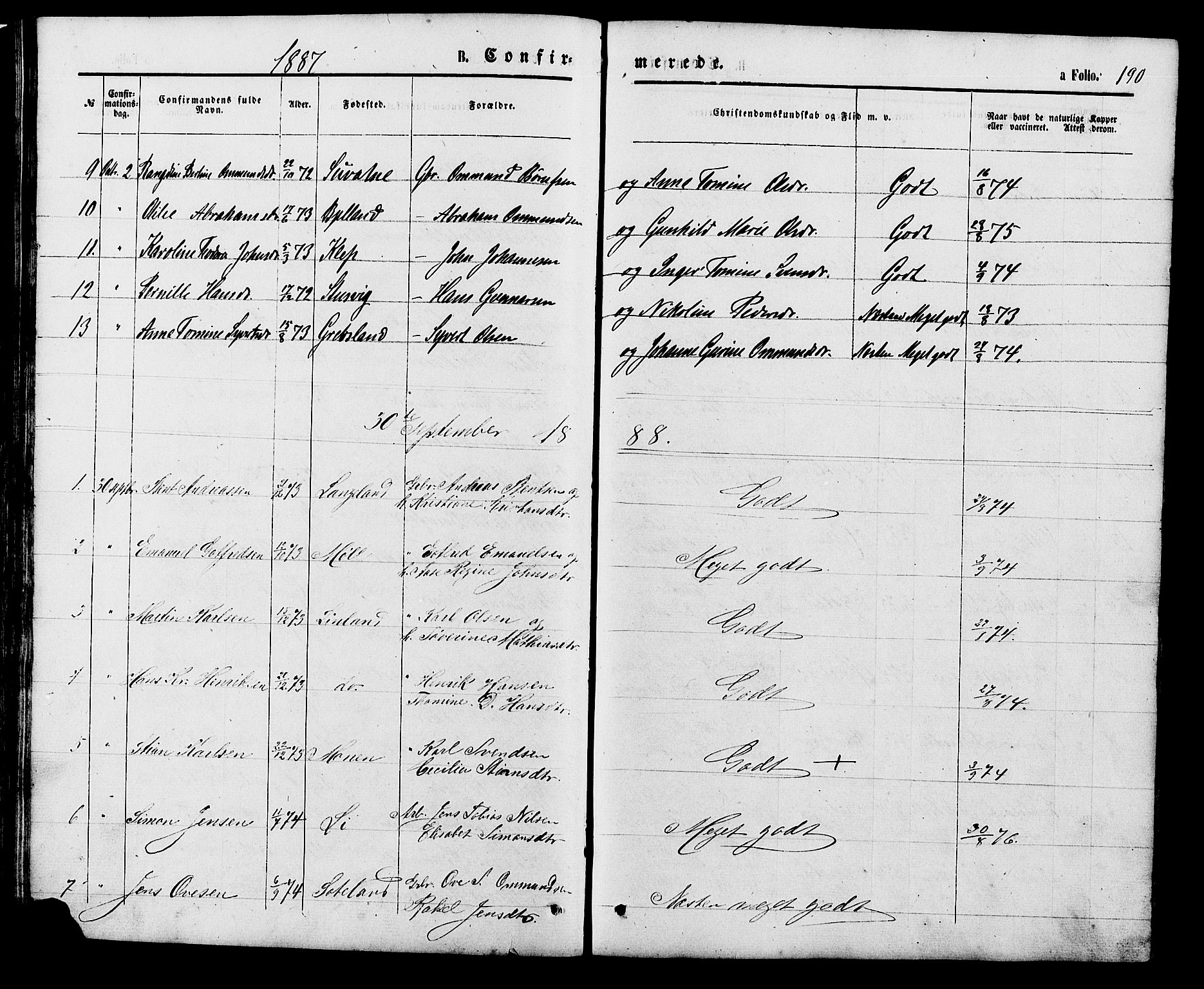 Holum sokneprestkontor, SAK/1111-0022/F/Fb/Fba/L0004: Parish register (copy) no. B 4, 1867-1890, p. 190