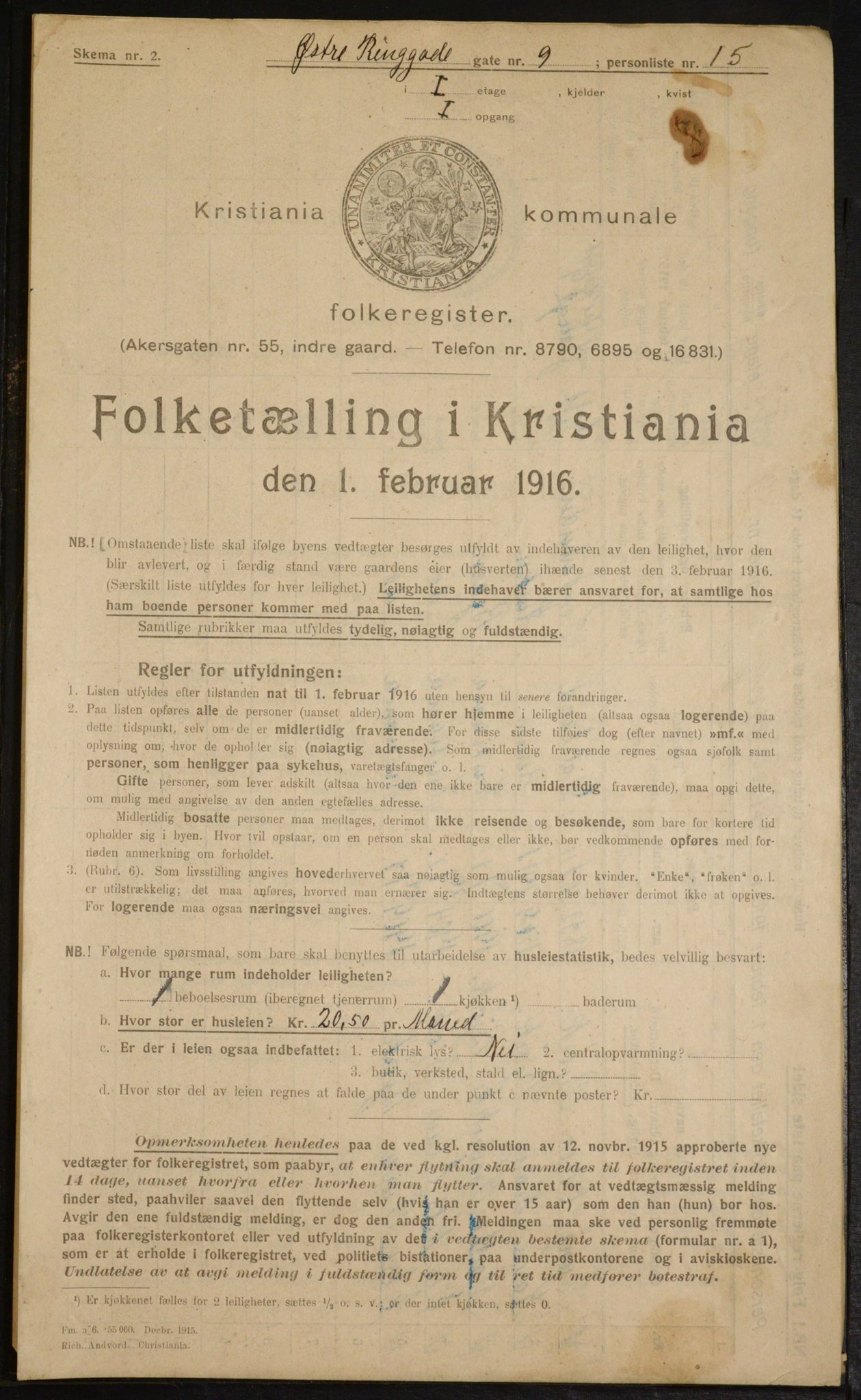 OBA, Municipal Census 1916 for Kristiania, 1916, p. 133194
