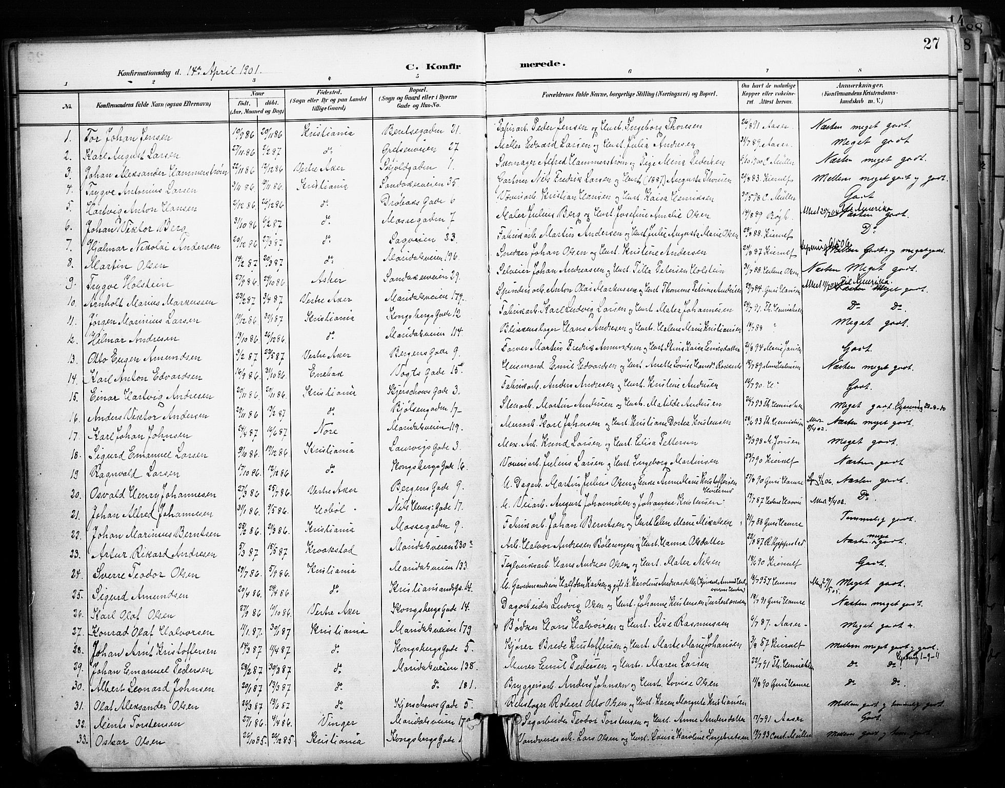 Sagene prestekontor Kirkebøker, SAO/A-10796/F/L0005: Parish register (official) no. 5, 1898-1911, p. 27