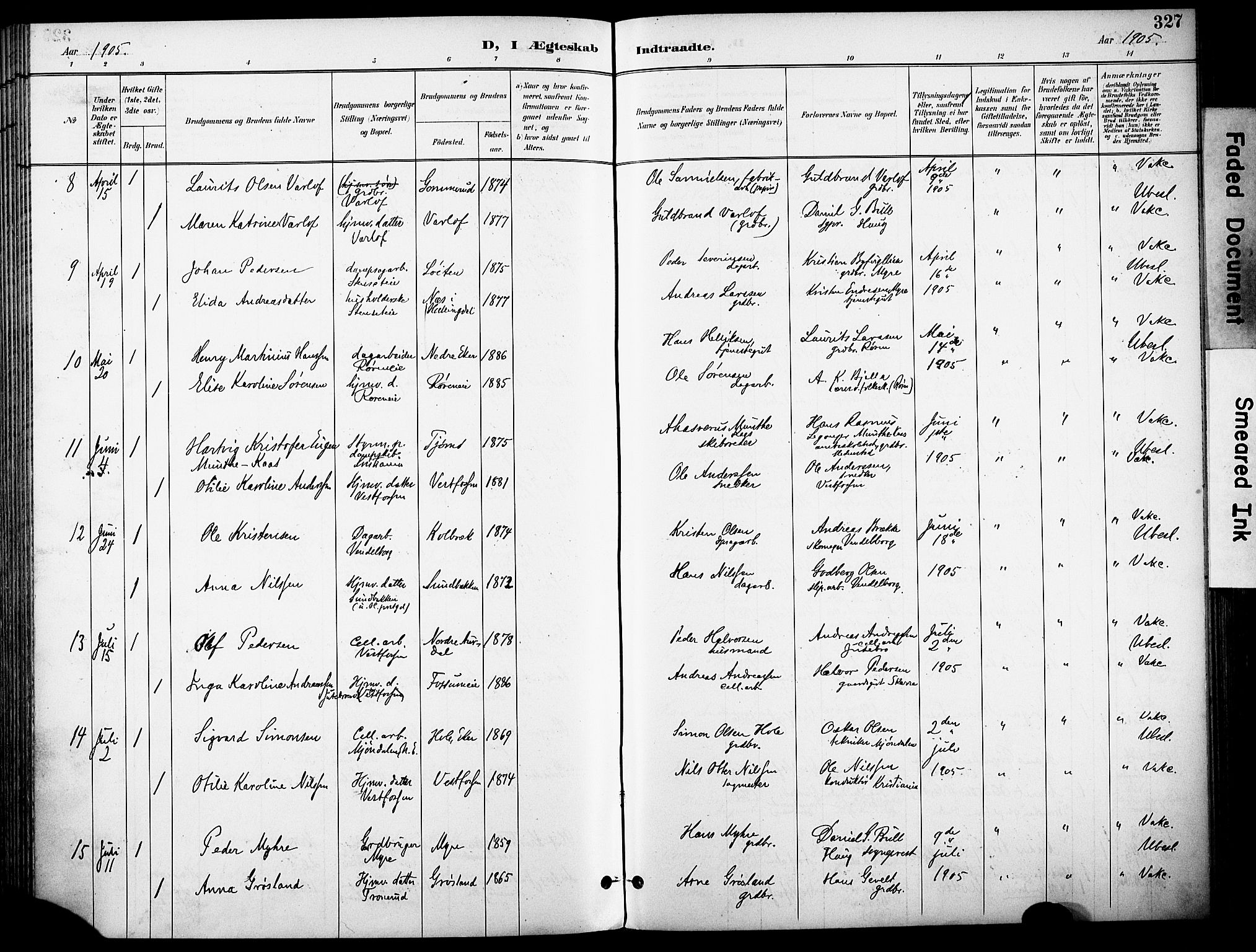 Eiker kirkebøker, SAKO/A-4/F/Fb/L0003: Parish register (official) no. II 3, 1896-1942, p. 327