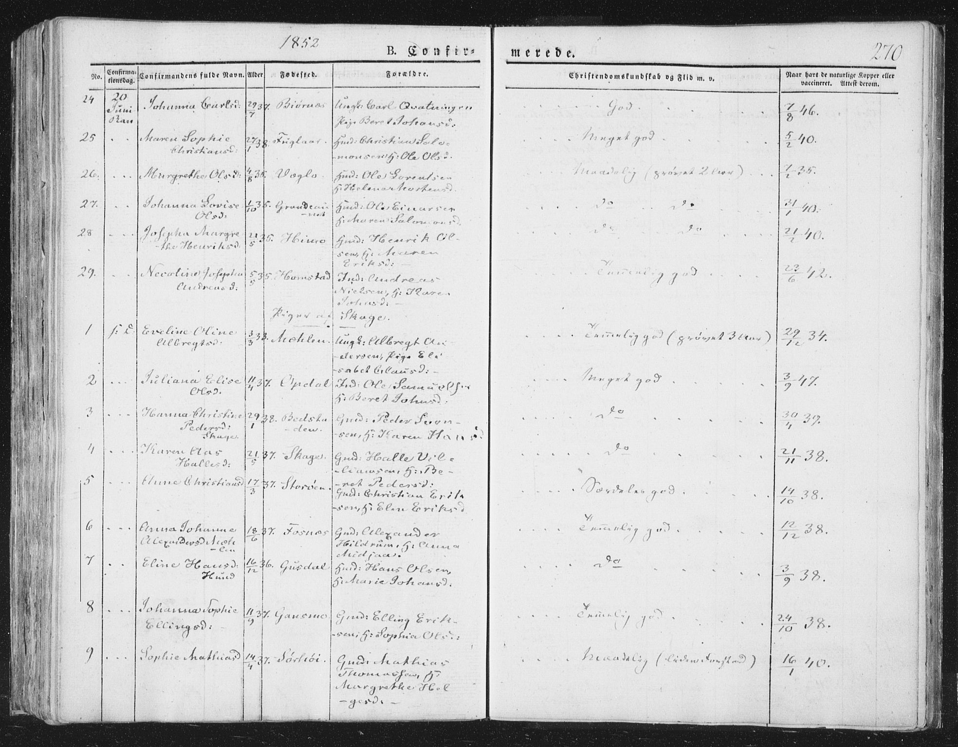 Ministerialprotokoller, klokkerbøker og fødselsregistre - Nord-Trøndelag, AV/SAT-A-1458/764/L0551: Parish register (official) no. 764A07a, 1824-1864, p. 270