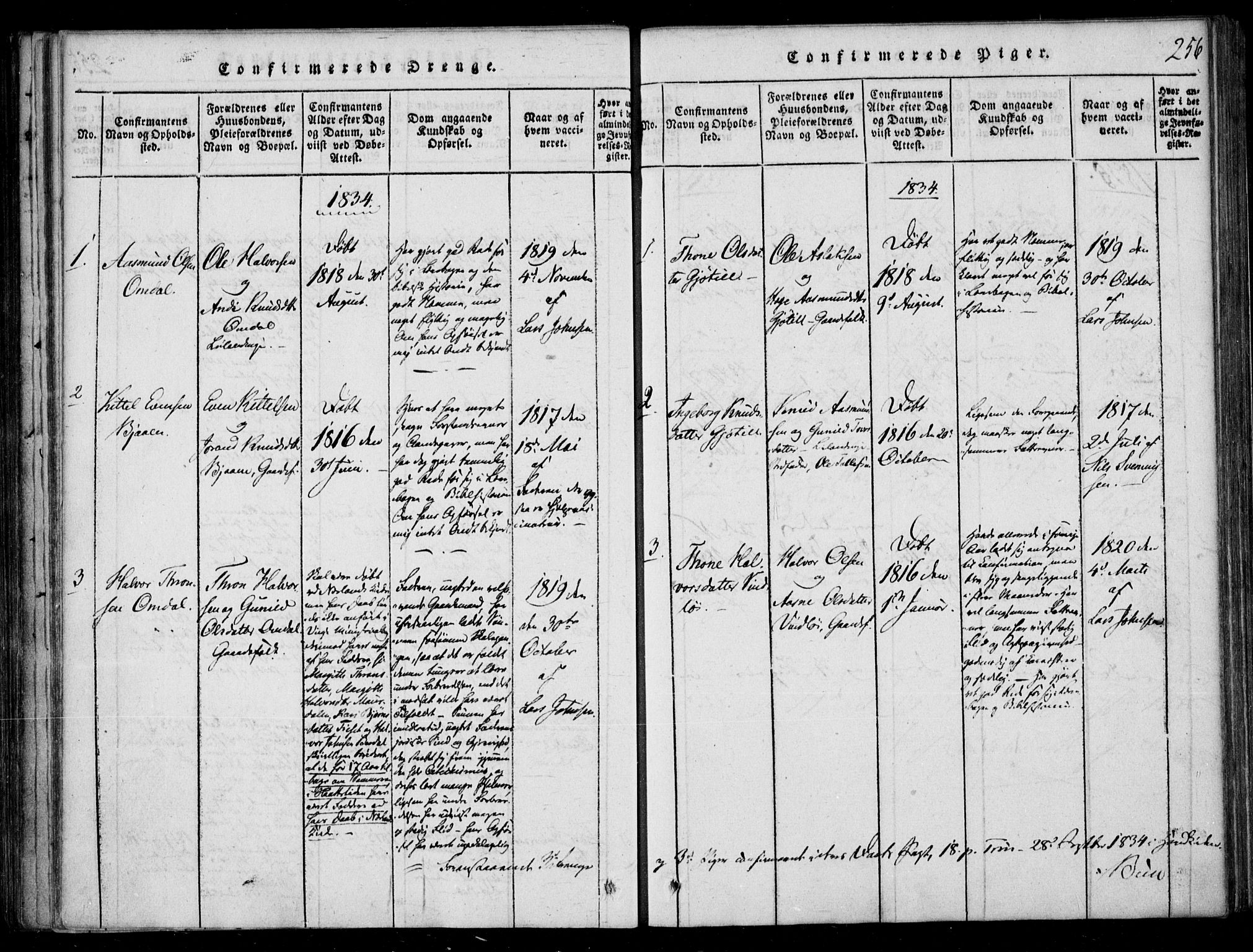 Lårdal kirkebøker, SAKO/A-284/F/Fb/L0001: Parish register (official) no. II 1, 1815-1860, p. 256