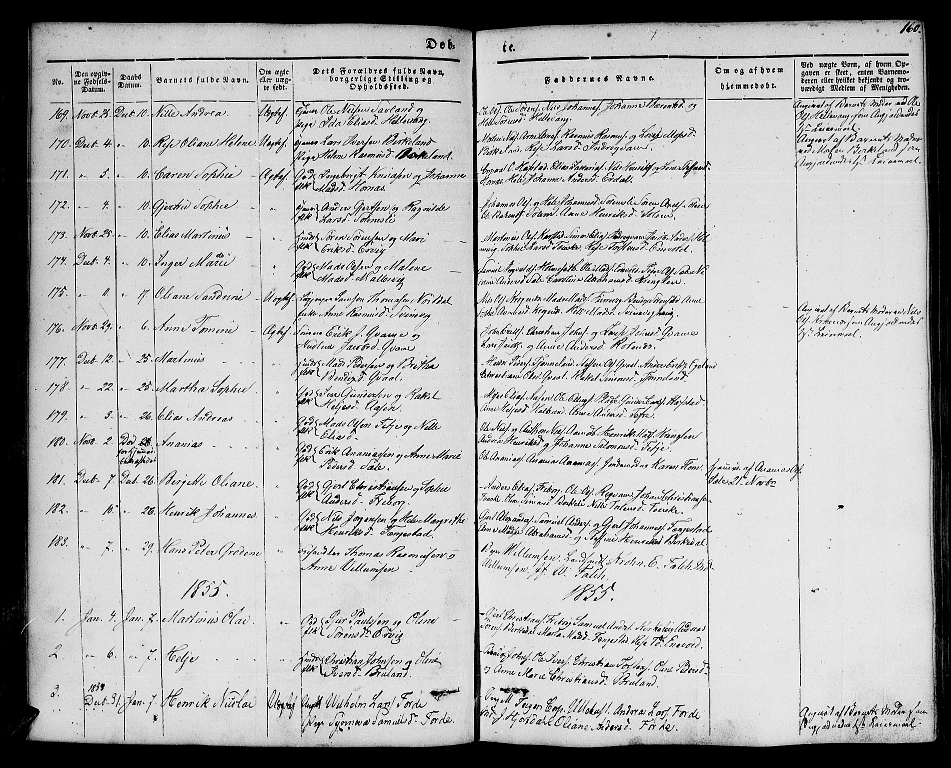 Førde sokneprestembete, SAB/A-79901/H/Haa/Haaa/L0007: Parish register (official) no. A 7, 1843-1860, p. 160