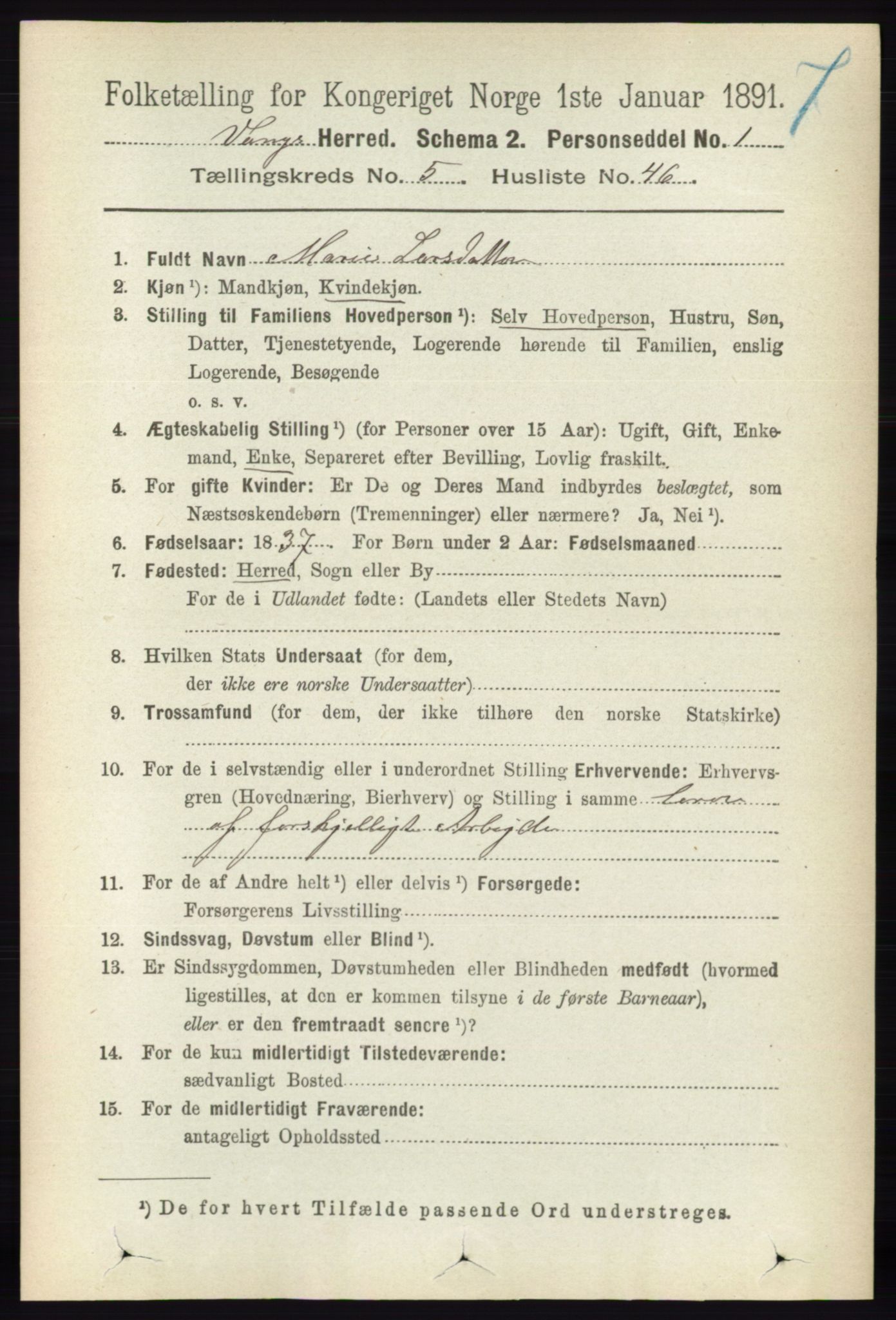 RA, 1891 census for 0414 Vang, 1891, p. 3759