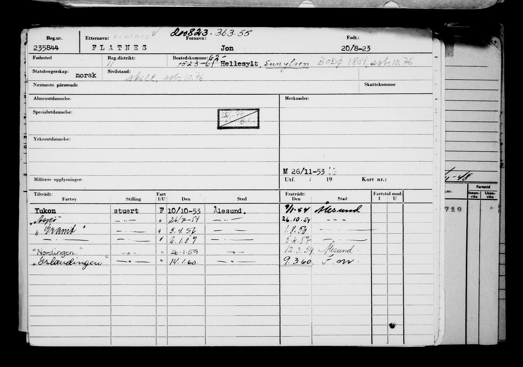 Direktoratet for sjømenn, AV/RA-S-3545/G/Gb/L0222: Hovedkort, 1923, p. 160