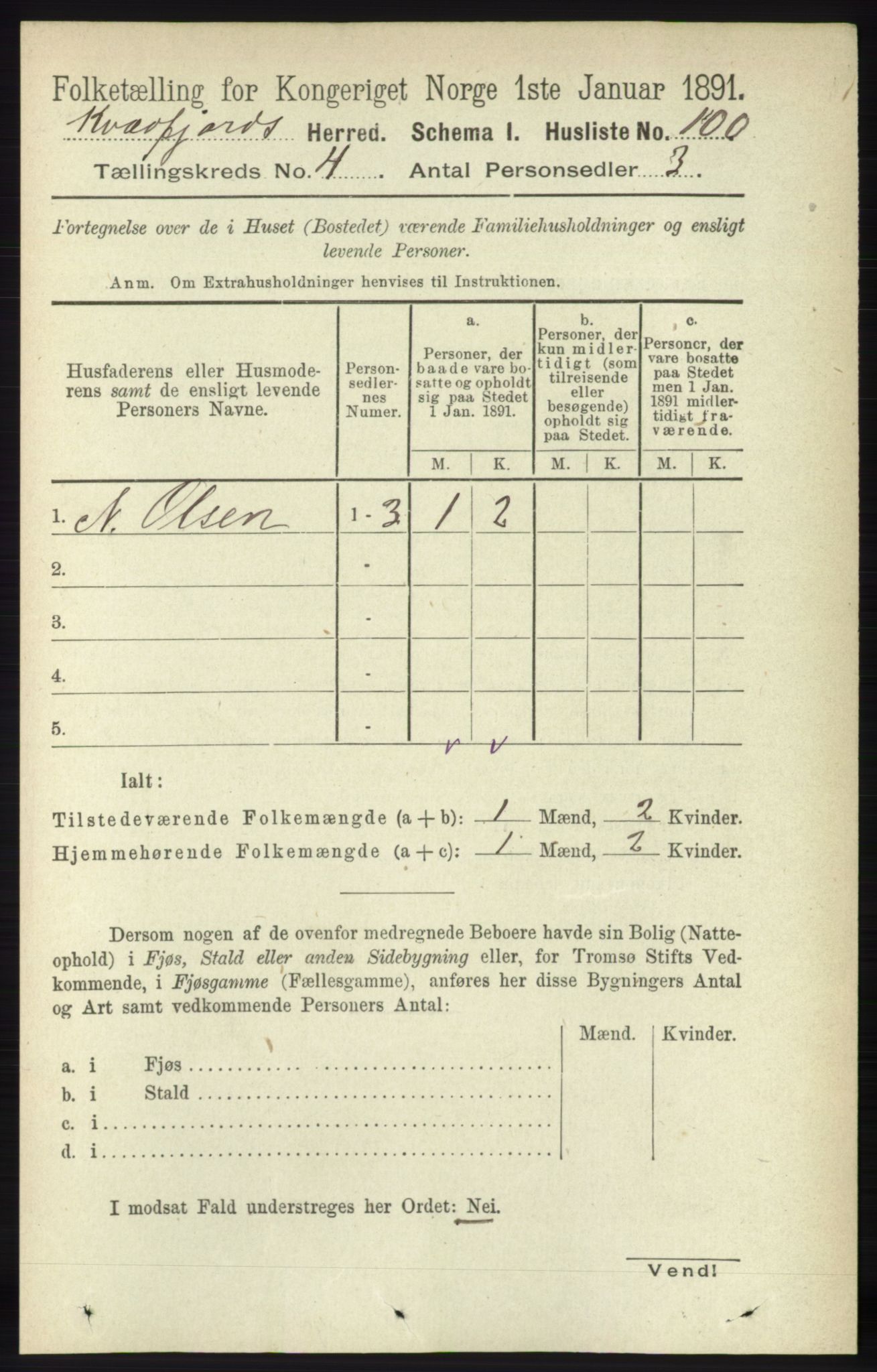 RA, 1891 census for 1911 Kvæfjord, 1891, p. 1850