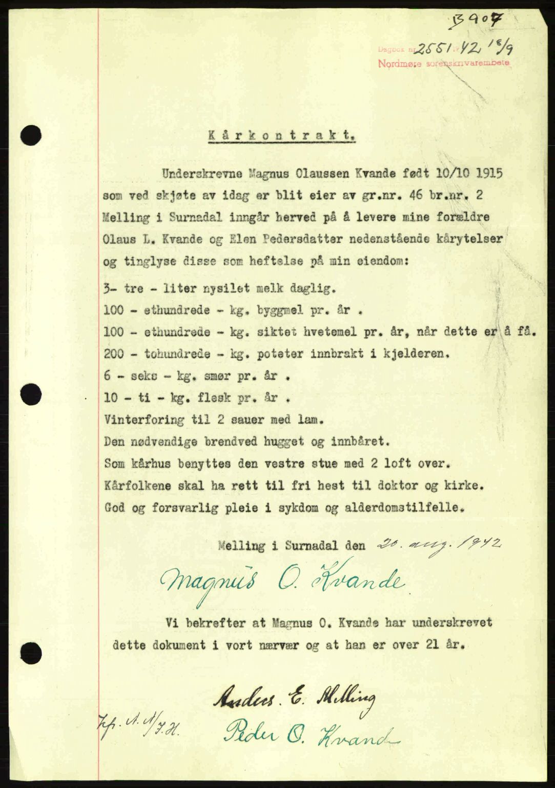 Nordmøre sorenskriveri, AV/SAT-A-4132/1/2/2Ca: Mortgage book no. B89, 1942-1942, Diary no: : 2551/1942