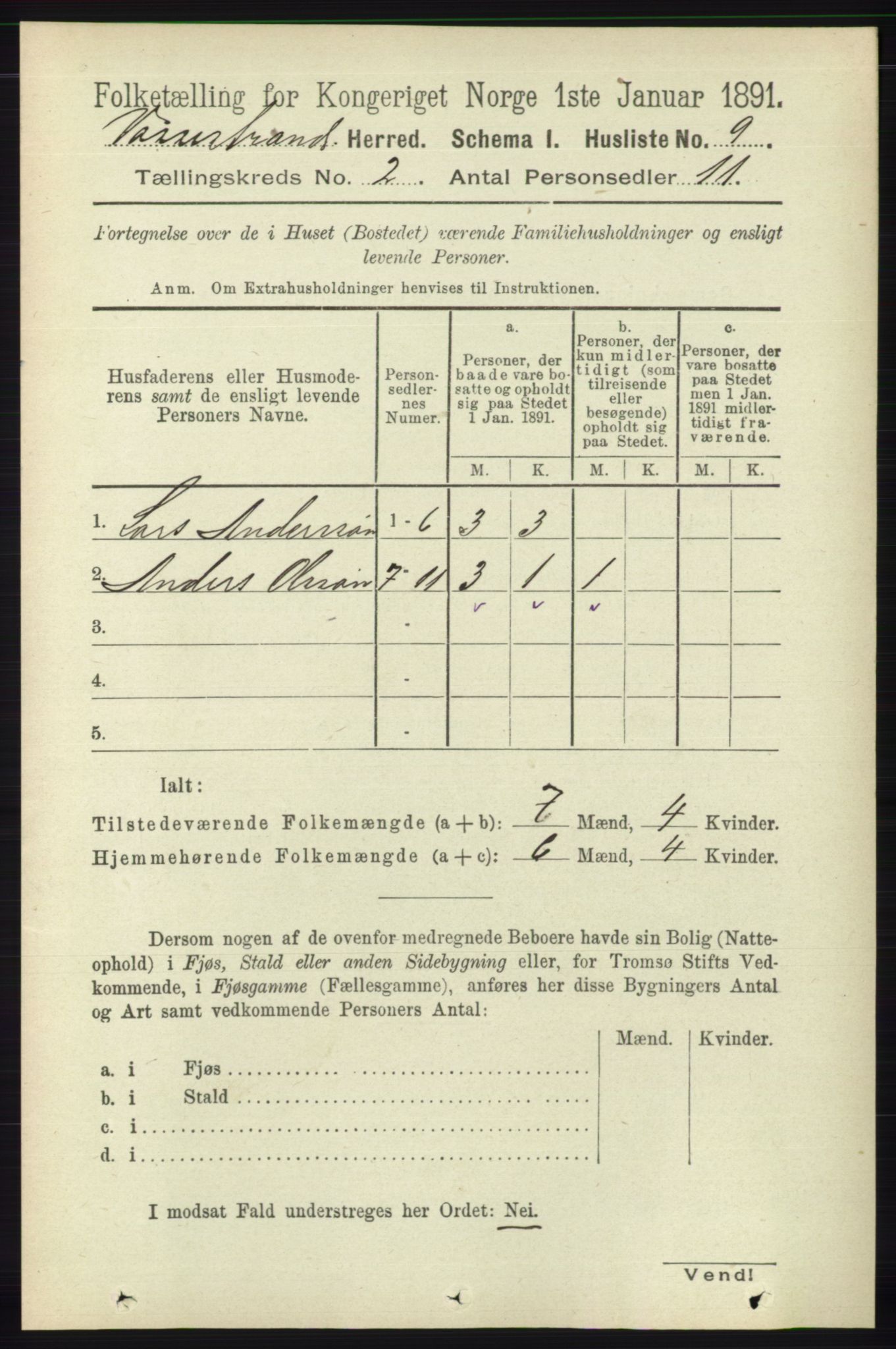 RA, 1891 census for 1236 Vossestrand, 1891, p. 650