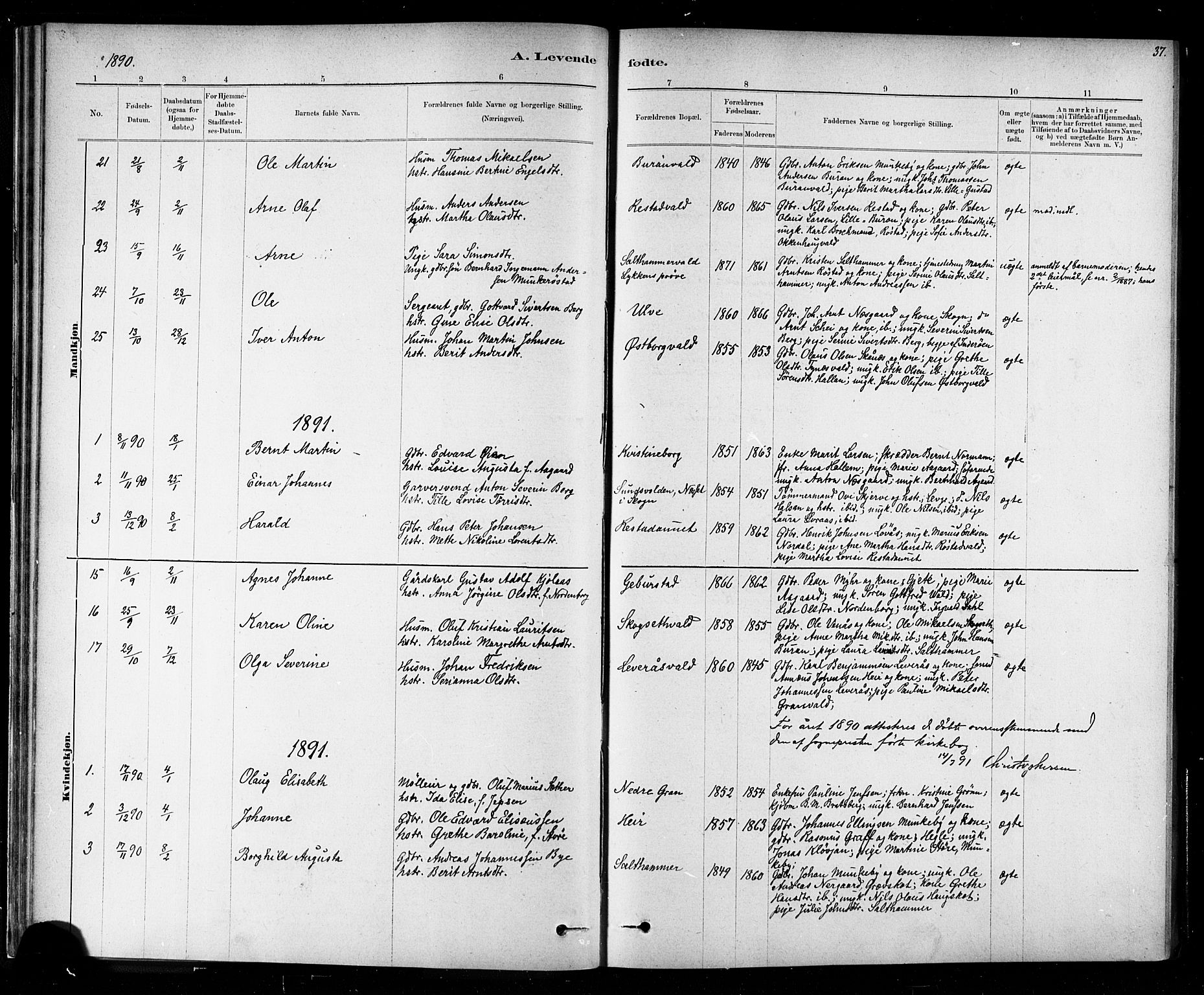 Ministerialprotokoller, klokkerbøker og fødselsregistre - Nord-Trøndelag, SAT/A-1458/721/L0208: Parish register (copy) no. 721C01, 1880-1917, p. 37