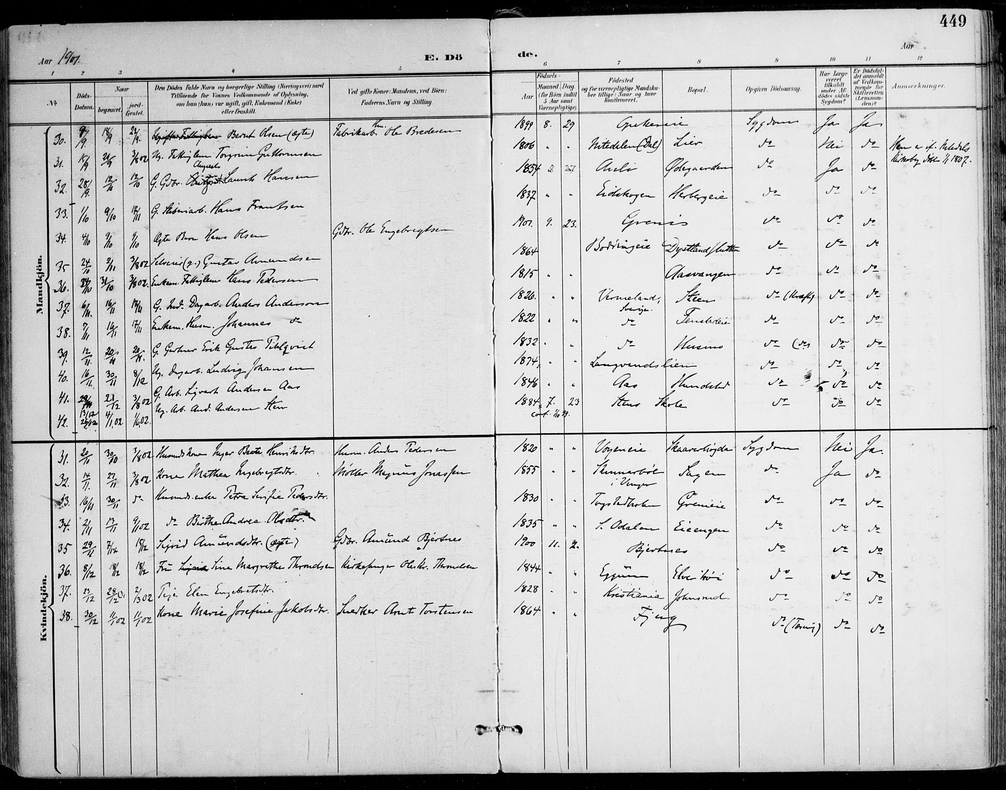 Nes prestekontor Kirkebøker, SAO/A-10410/F/Fa/L0011: Parish register (official) no. I 11, 1899-1918, p. 449