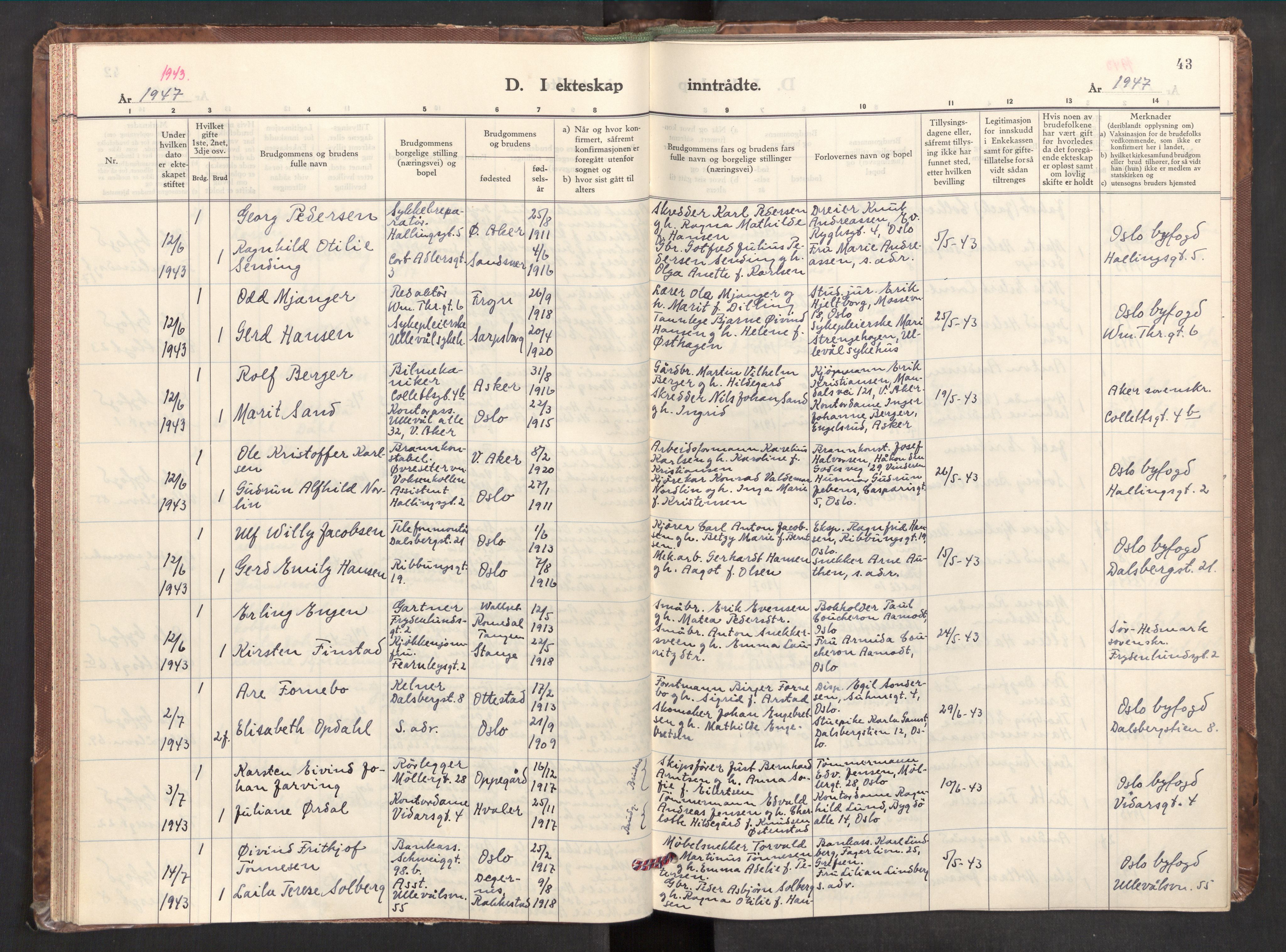 Markus prestekontor Kirkebøker, AV/SAO-A-10830/F/L0005: Parish register (official) no. 5, 1942-1960, p. 43