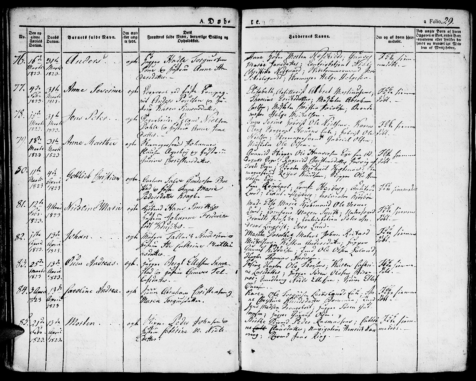 Kristiansand domprosti, SAK/1112-0006/F/Fa/L0009: Parish register (official) no. A 9, 1821-1827, p. 29