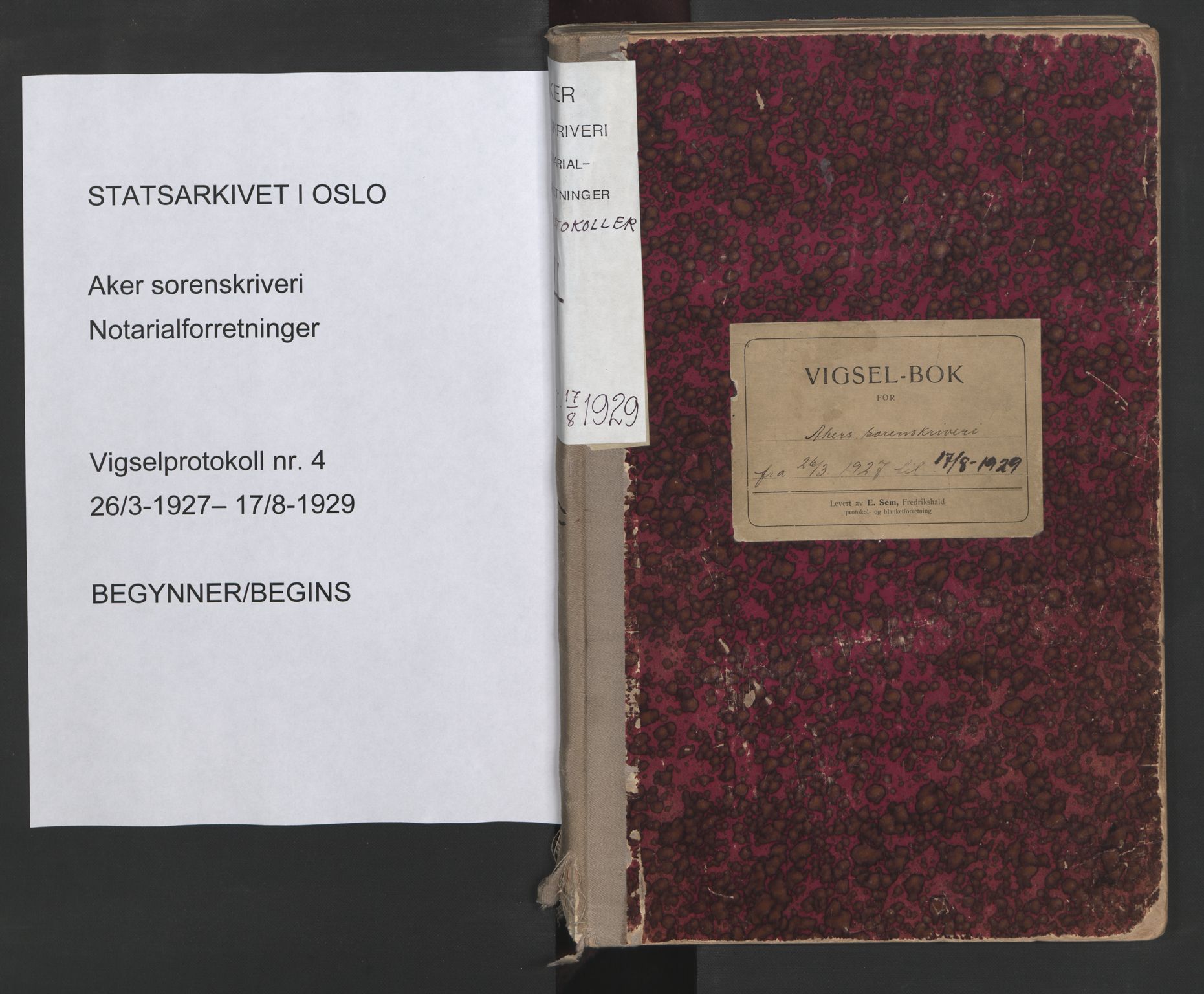 Aker sorenskriveri, SAO/A-10895/L/Lc/Lcb/L0004: Vigselprotokoll, 1927-1929