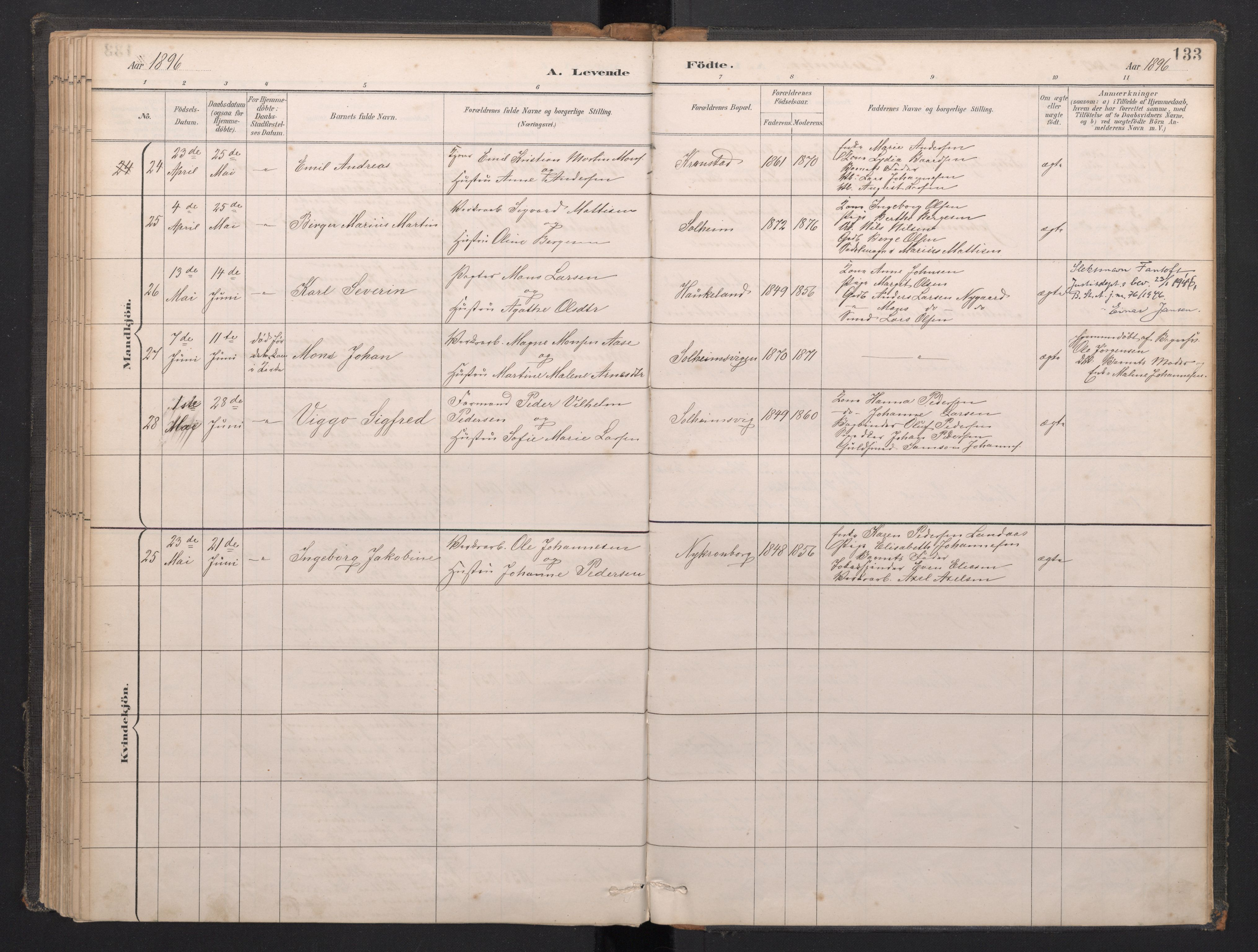 Årstad Sokneprestembete, AV/SAB-A-79301/H/Haa/L0001: Parish register (official) no. A 1, 1886-1901, p. 132b-133a