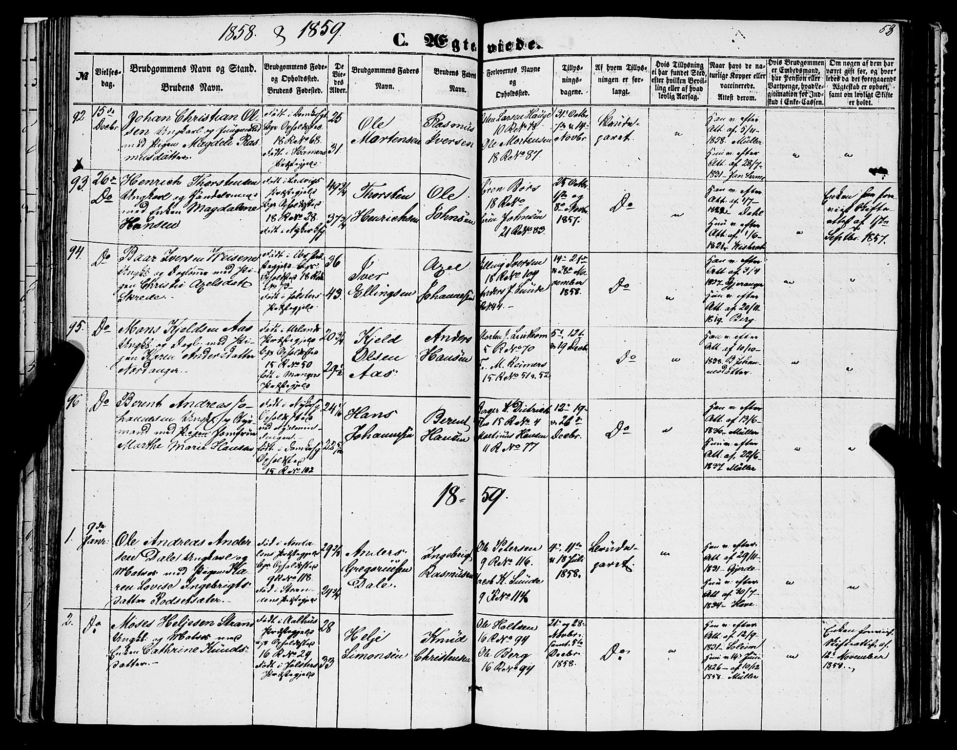 Domkirken sokneprestembete, AV/SAB-A-74801/H/Haa/L0034: Parish register (official) no. D 2, 1853-1874, p. 58