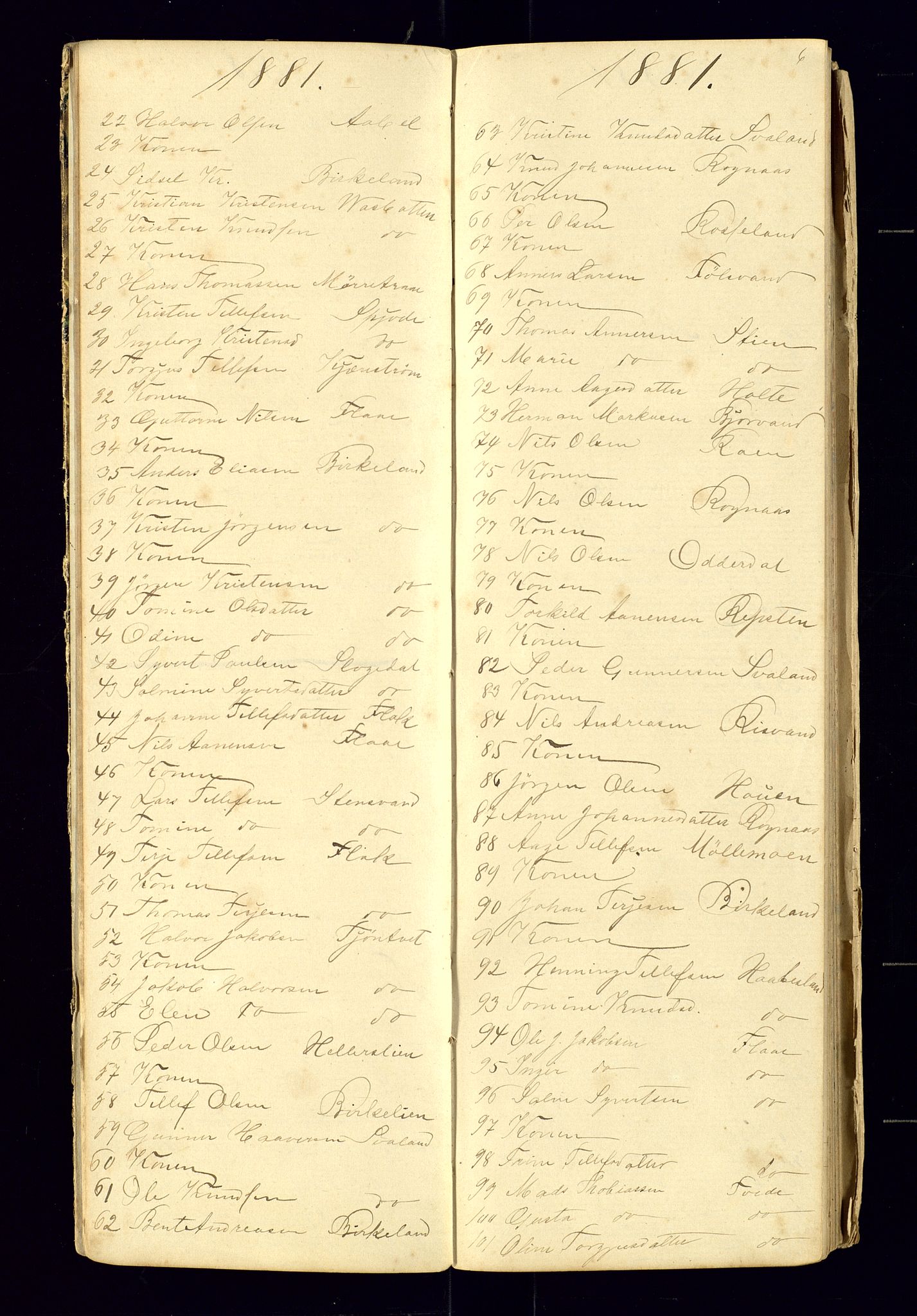 Birkenes sokneprestkontor, AV/SAK-1111-0004/F/Fc/L0007: Communicants register no. C-7, 1881-1891, p. 6